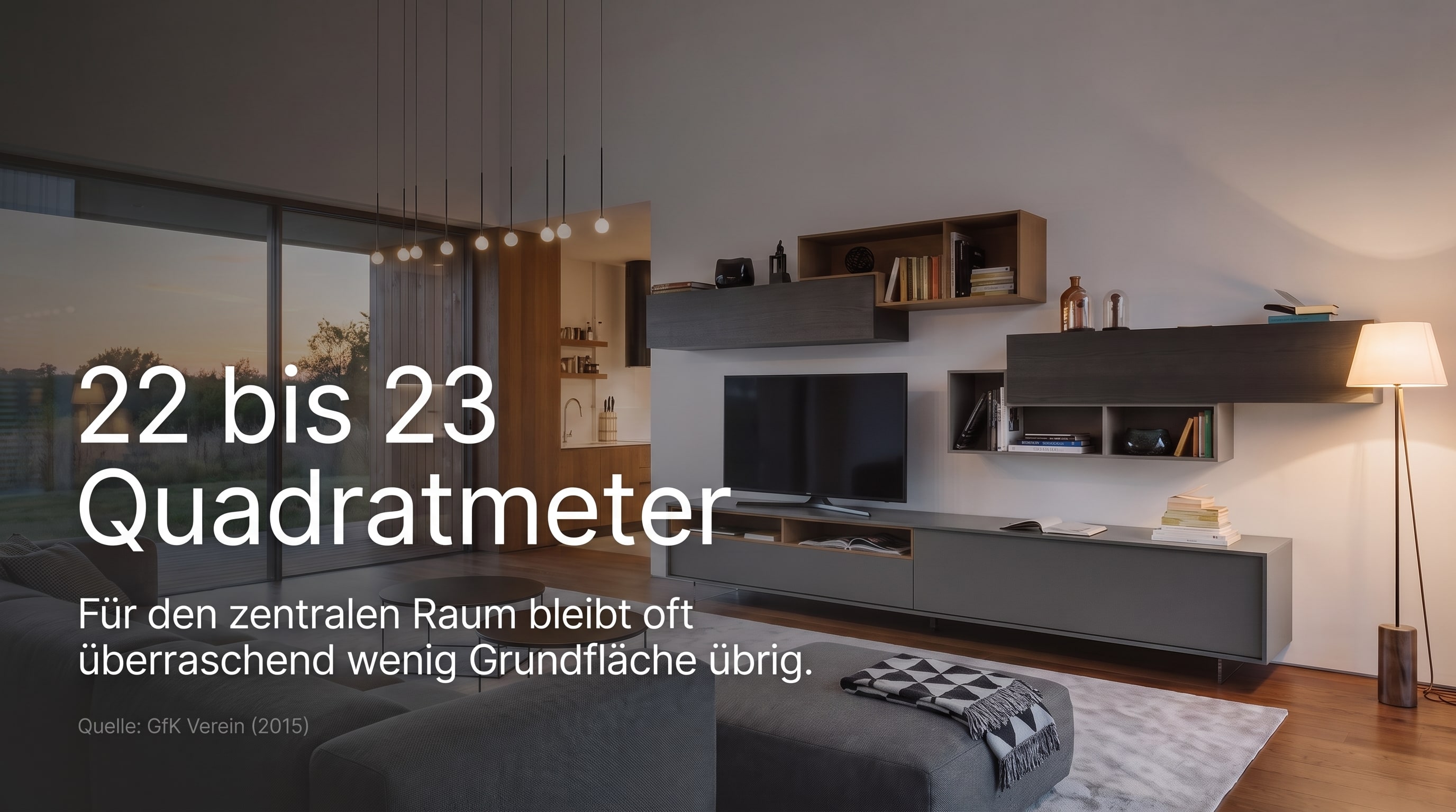 22 bis 23 Quadratmeter – Pour la pièce centrale, il reste souvent étonnamment peu de surface au sol.