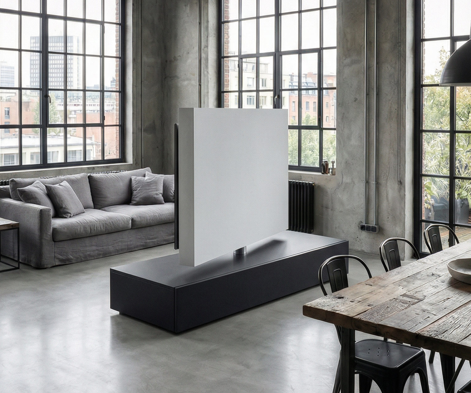 Livitalia Roto Lowboard Séparation de pièce avec panneau TV pivotant Livitalia Roto Lowboard Séparation de pièce avec panneau TV pivotant