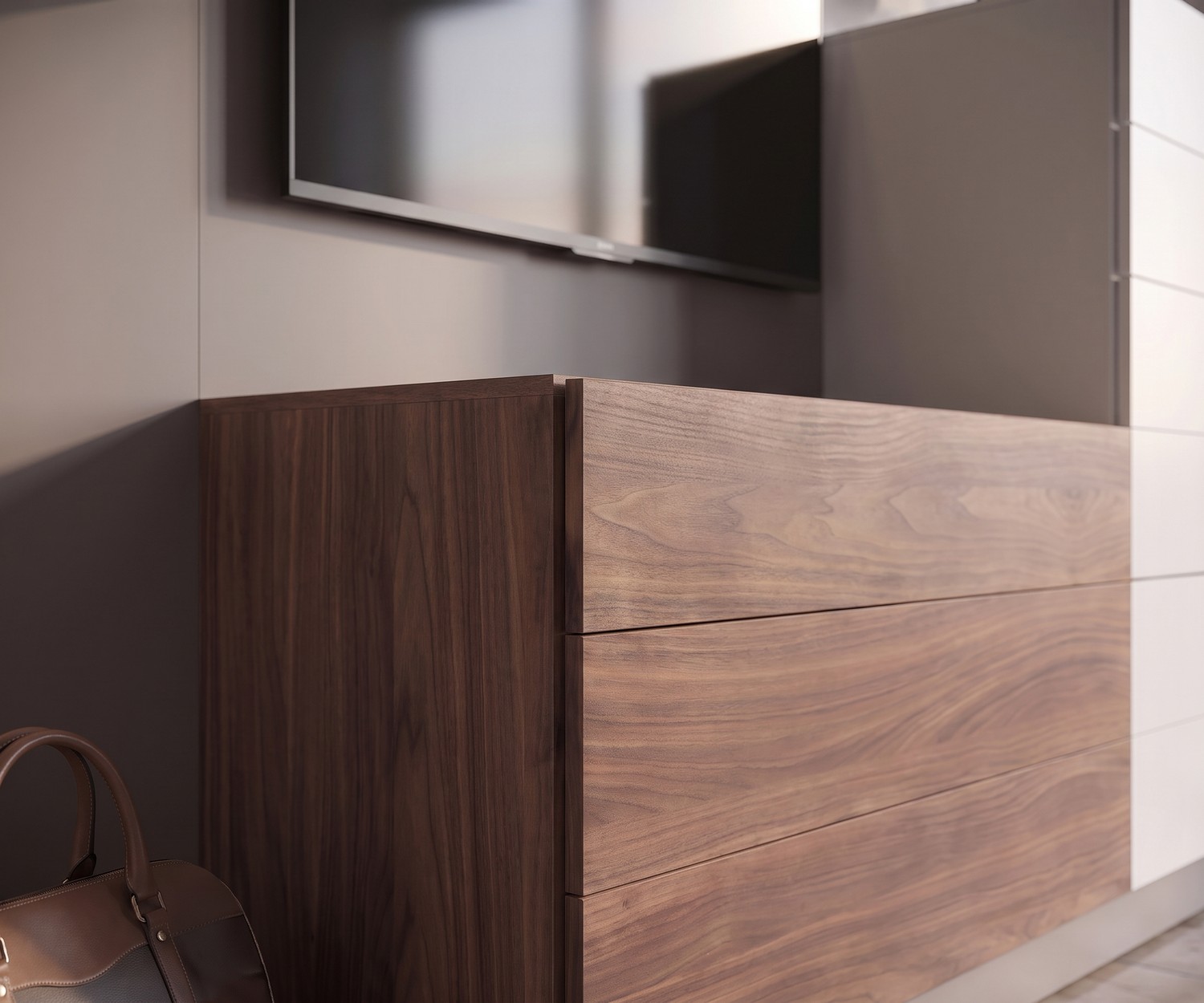 Novamobili Kommode Easy 9 aus Walnussholz für Schlafzimmer oder Flur im minimalistischen italienischen Design.
