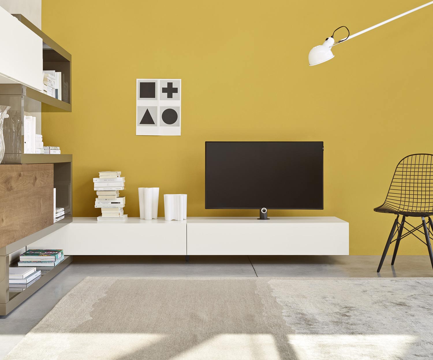 Moderne Livitalia Design Vesa Design Lowboard en blanc Meuble TV avec support TV
