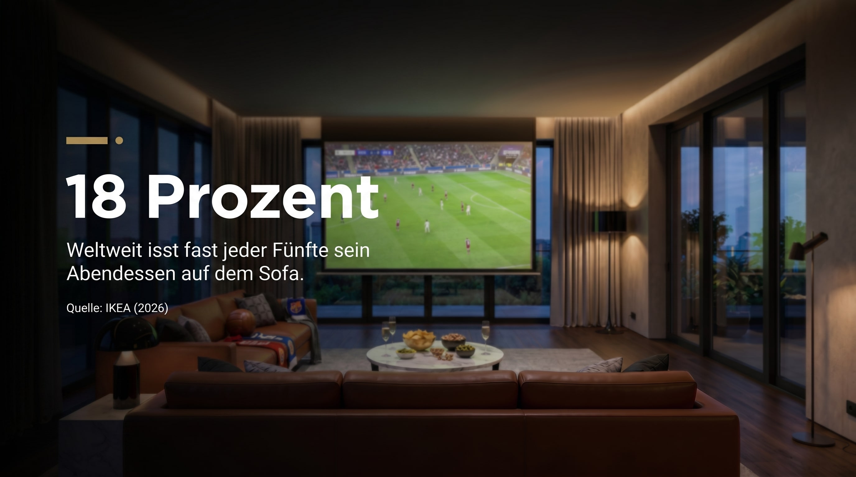 18 Prozent &ndash; Weltweit isst fast jeder F&uuml;nfte sein Abendessen auf dem Sofa.