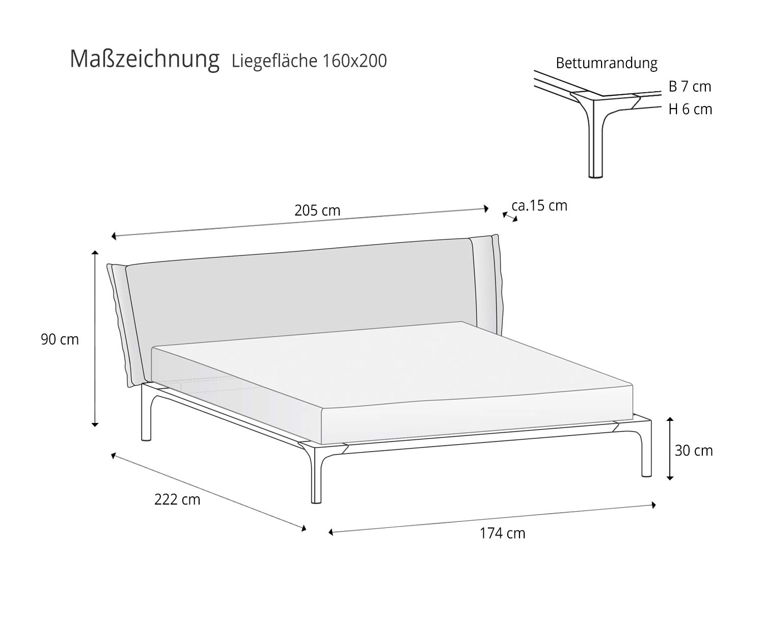 Park Designer Bett von Novamobili Skizze für die Liegefläche 160x200 cm