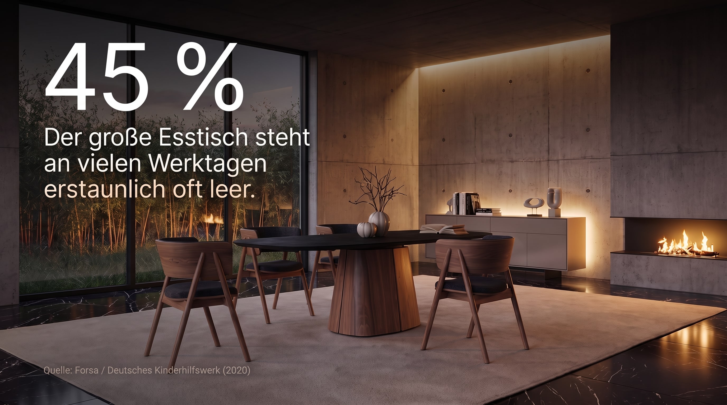 45 % &ndash; La grande table &agrave; manger est &eacute;tonnamment souvent vide de nombreux jours ouvrables.