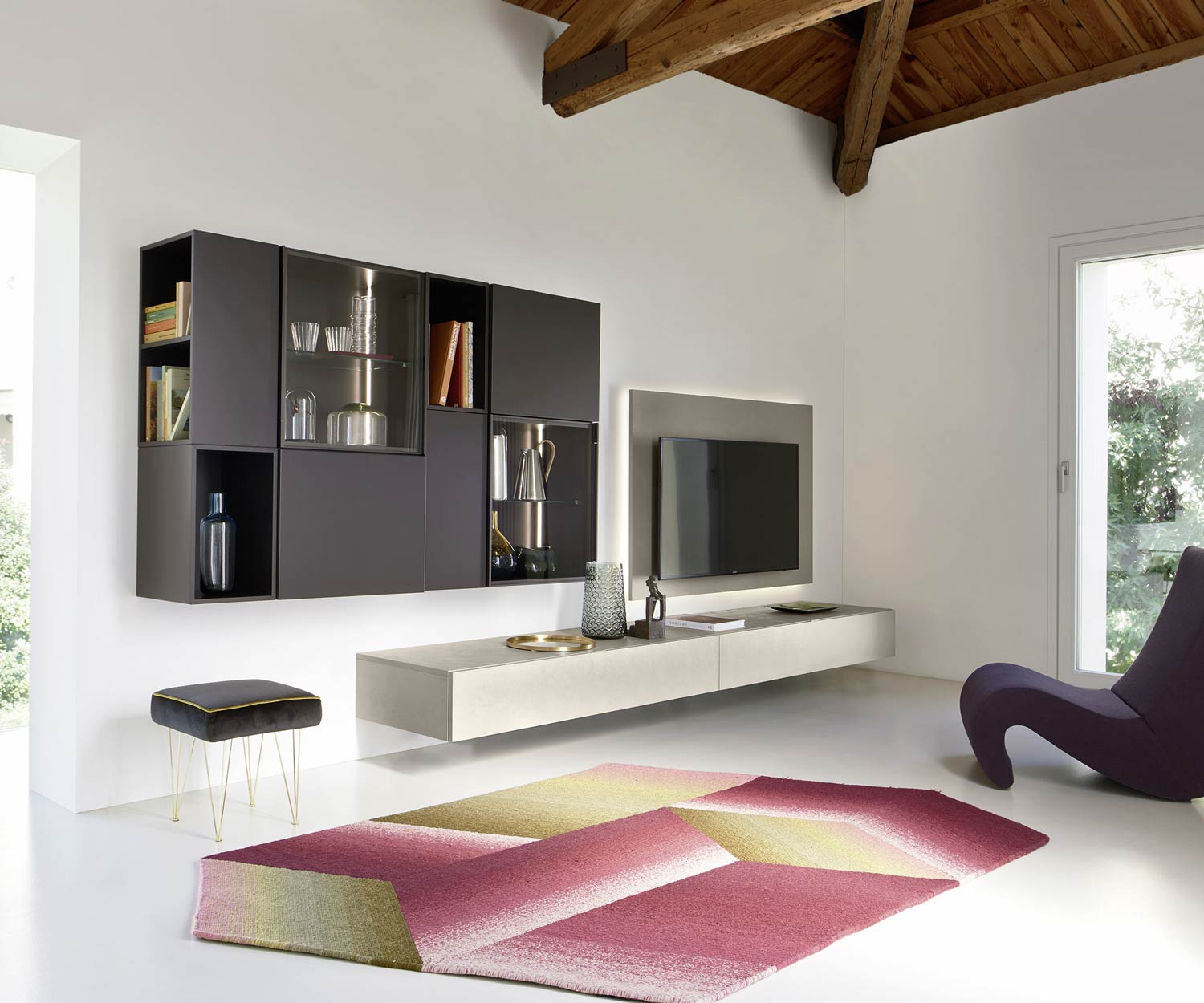 Exklusive Livitalia Design Wohnwand C39 mit TV Wandpaneel