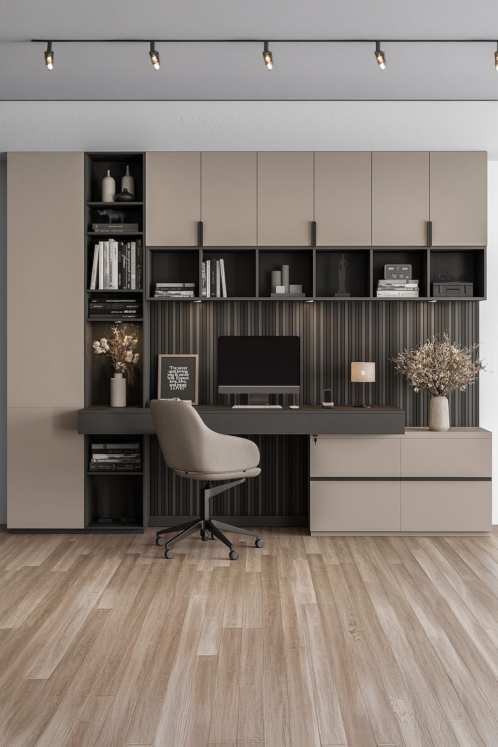 modern-eingerichteter-arbeitsplatz-mit-offenen-regalen-und-grifflosen-fronten-rund-um-die-tischplatte