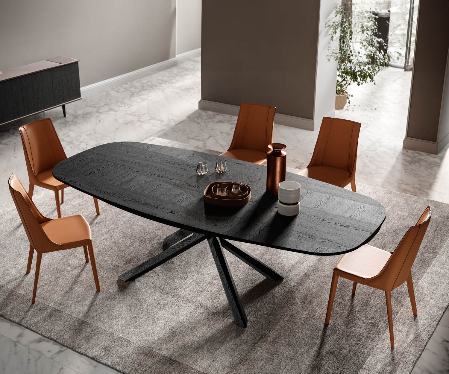 Ozzio_Arizona Fisso T257 Esstisch mit cross kreuz beinen Schwarz Holz Eiche Ozzio_Arizona Fisso T257 Esstisch mit cross kreuz beinen Schwarz Holz Eiche