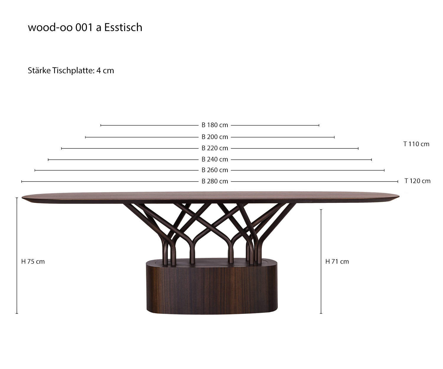 Table de salle à manger de designer wood oo 001 de al2 Dimensions Esquisse Tailles