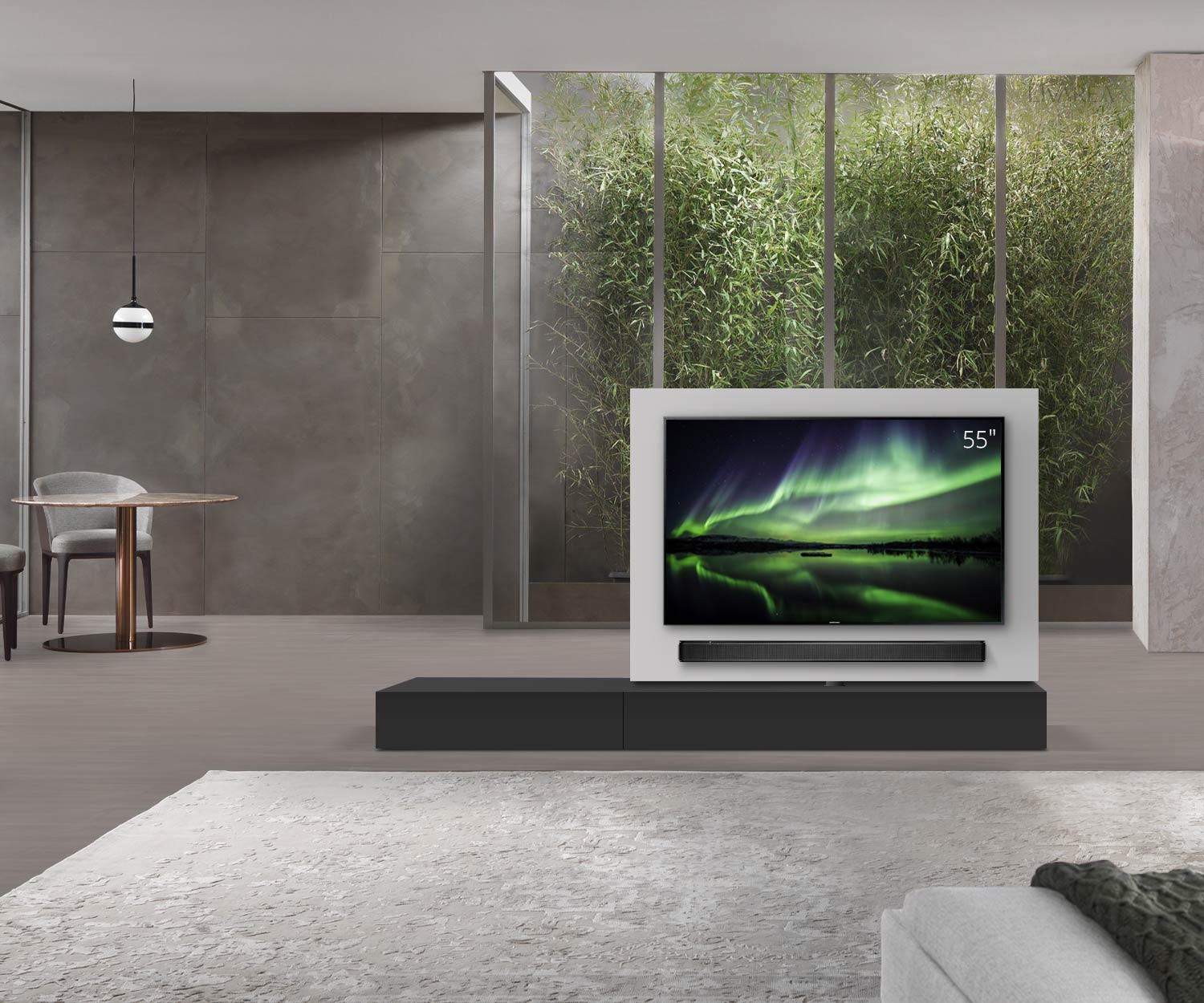 Livitalia Roto Design Lowboard Raumteiler mit drehbarem TV Paneel B150 65 H25 T47 NeroM B90li oBox