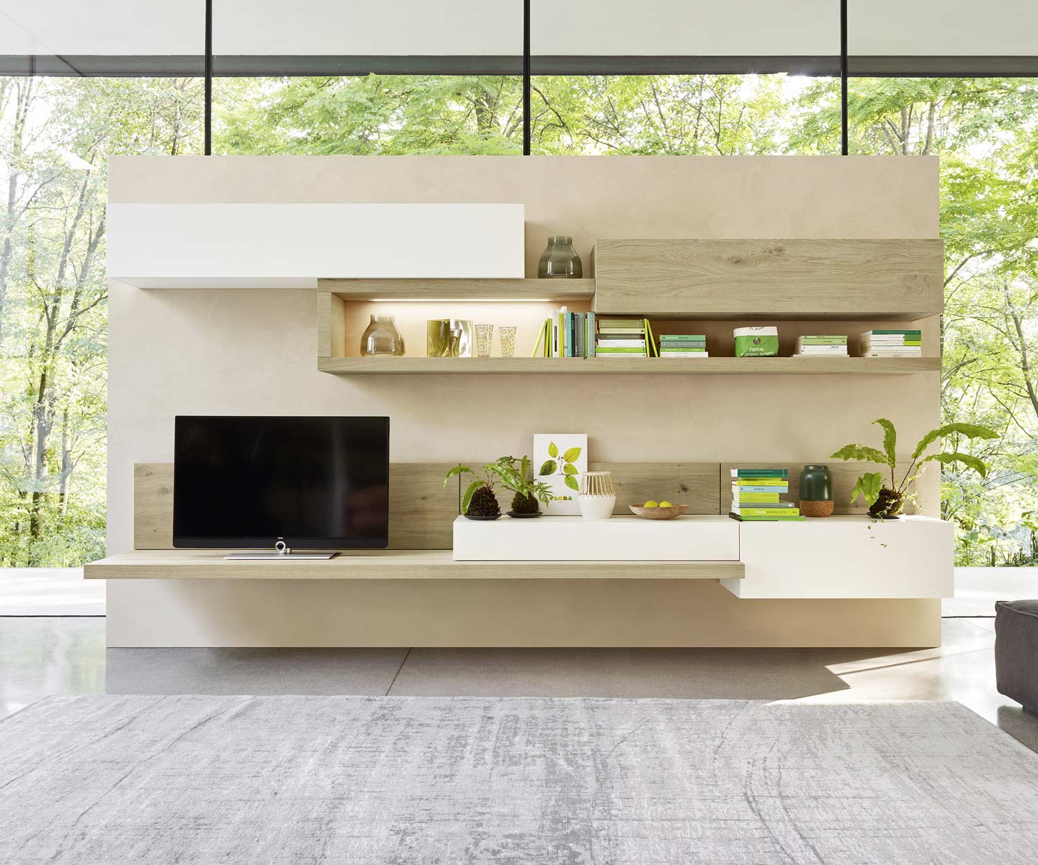 Livitalia Designer Wandboard für Wohnwand in Eiche furniert Holz Livitalia Designer Wandboard für Wohnwand in Eiche furniert Holz