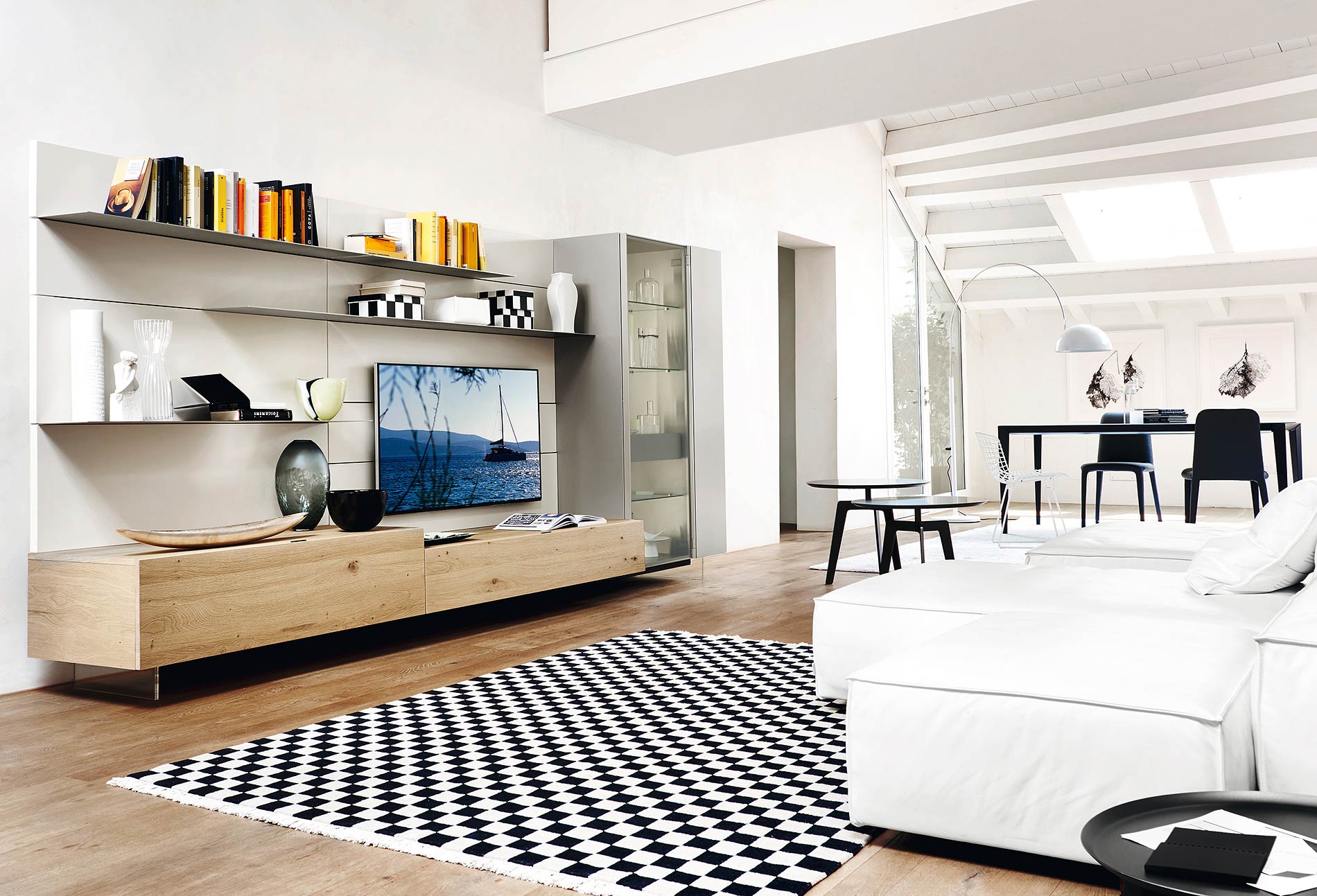 Meuble-paroi avec vitrine en verre et panneau TV Meuble-paroi avec vitrine en verre et panneau TV