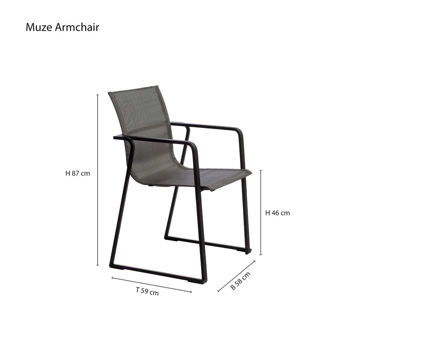 Oasiq Muze Chaise avec accoudoirs Dimensions Taille Esquisses Dimensions