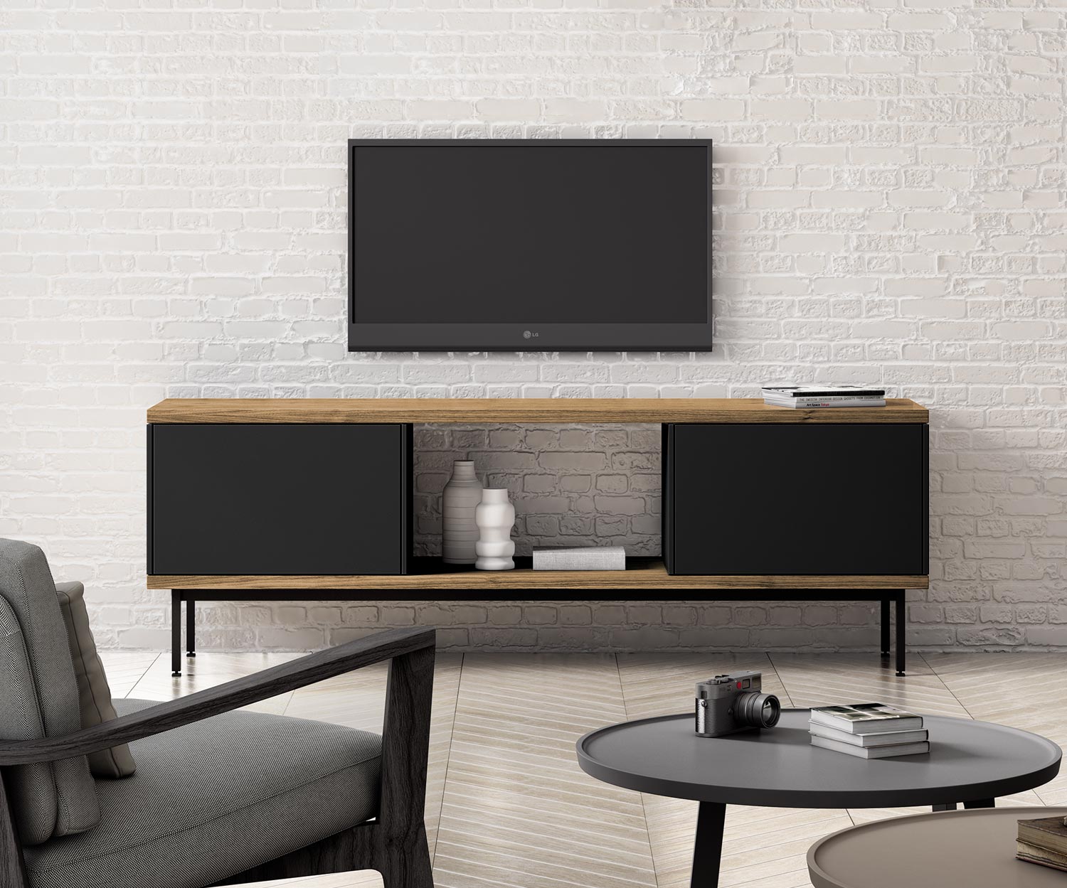 TV Design Sideboard Punt Slats dans le salon avec panneau mural TV TV Design Sideboard Punt Slats dans le salon avec panneau mural TV