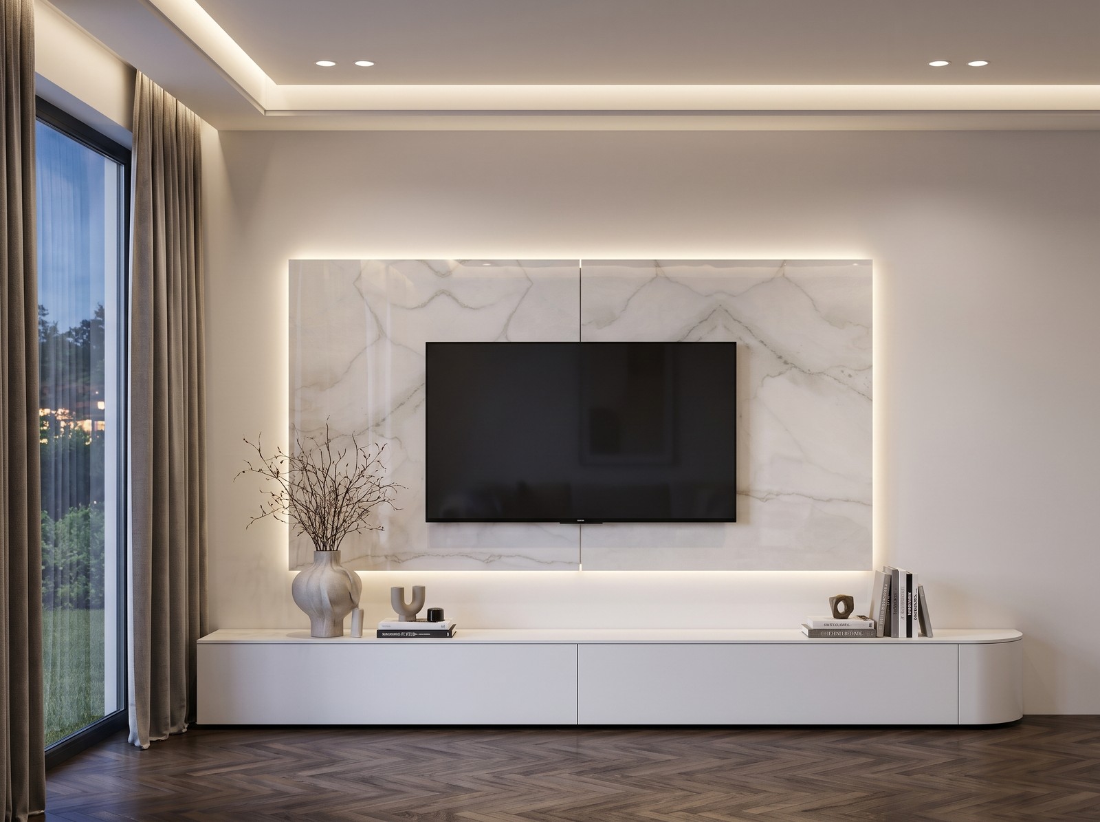Novamobili TV Paneel Keramik Weiß Hochglanz (Light Stone Bianco), B 240 cm, mit LED-Beleuchtung Novamobili TV Paneel Keramik Weiß Hochglanz (Light Stone Bianco), B 240 cm, mit LED-Beleuchtung