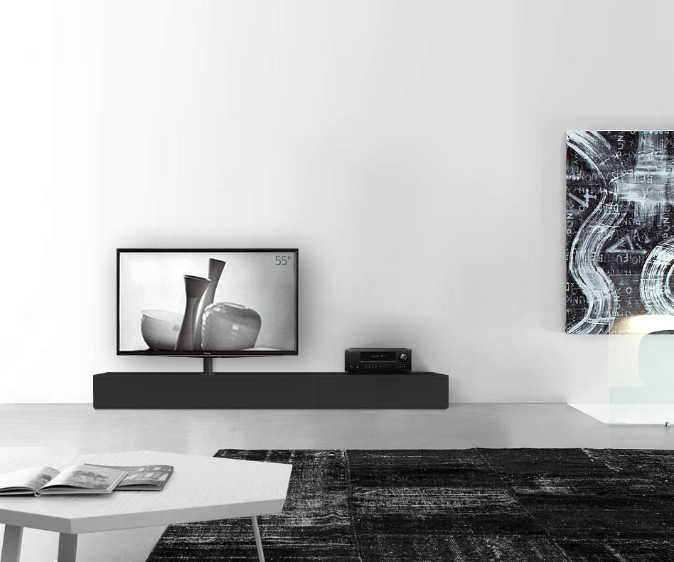 Design Lowboard Konfigurator mit TV Halterung Boden Breite 240 25,5 54,6 links matt schwarz