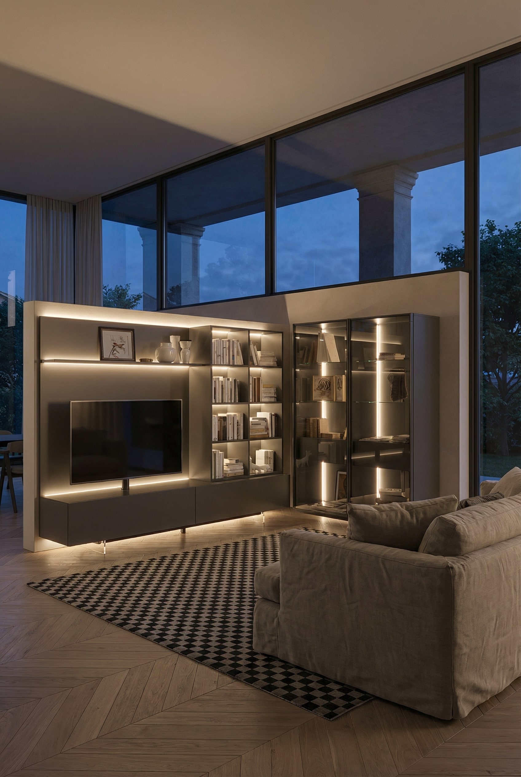 Meuble TV avec &eacute;clairage LED indirect d'ambiance