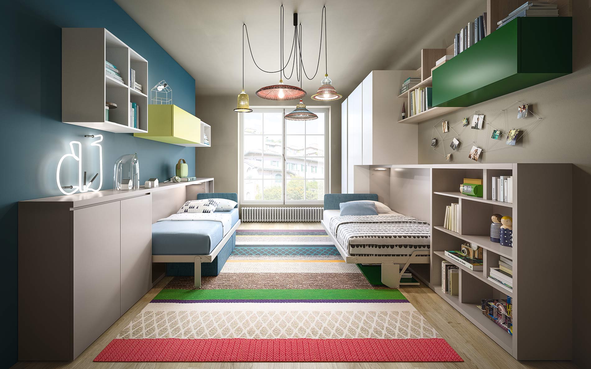 Chambre double pour enfants avec lits pliants