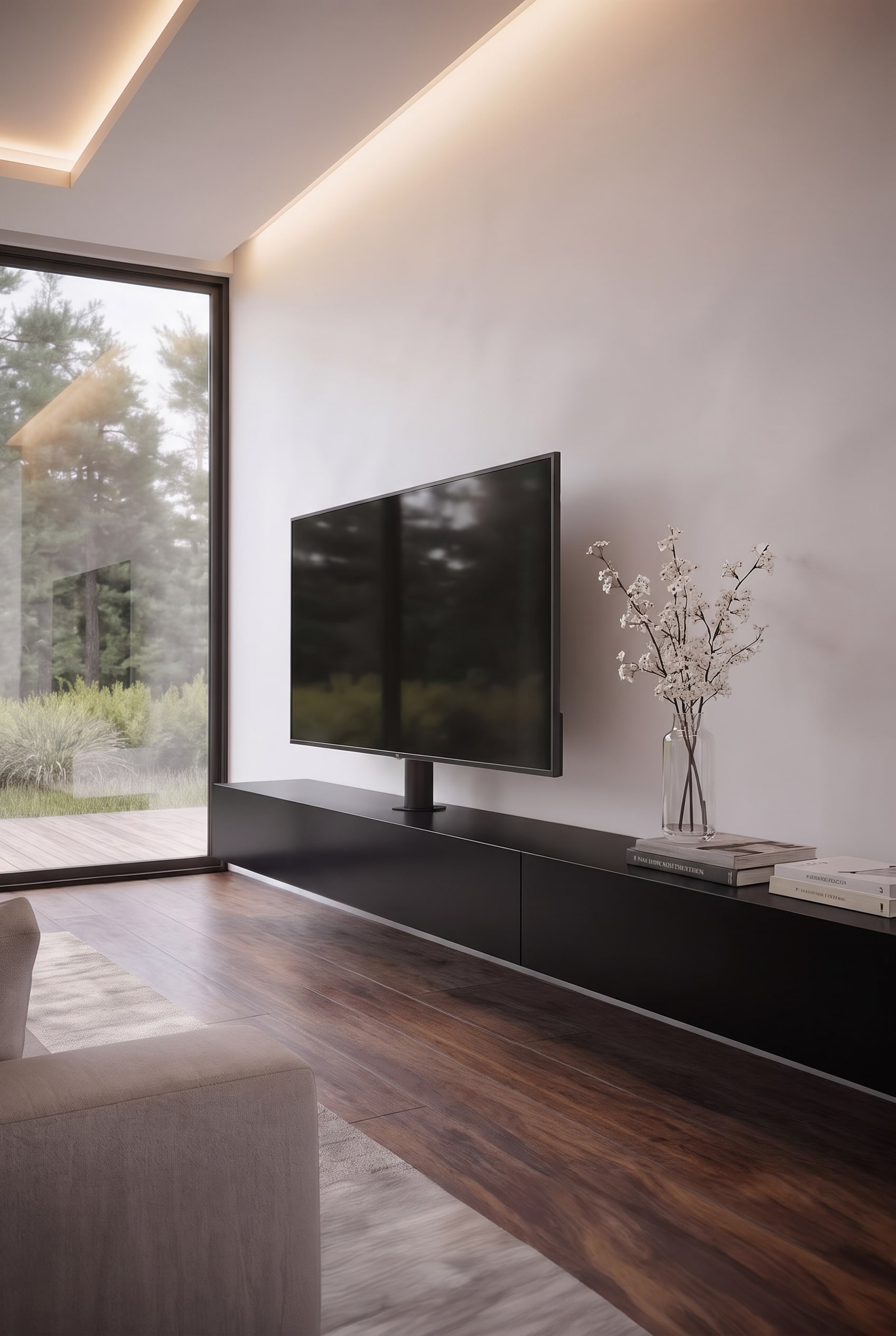 Meuble bas moderne Livitalia Vesa avec support TV intégré et gestion de câbles entièrement invisible