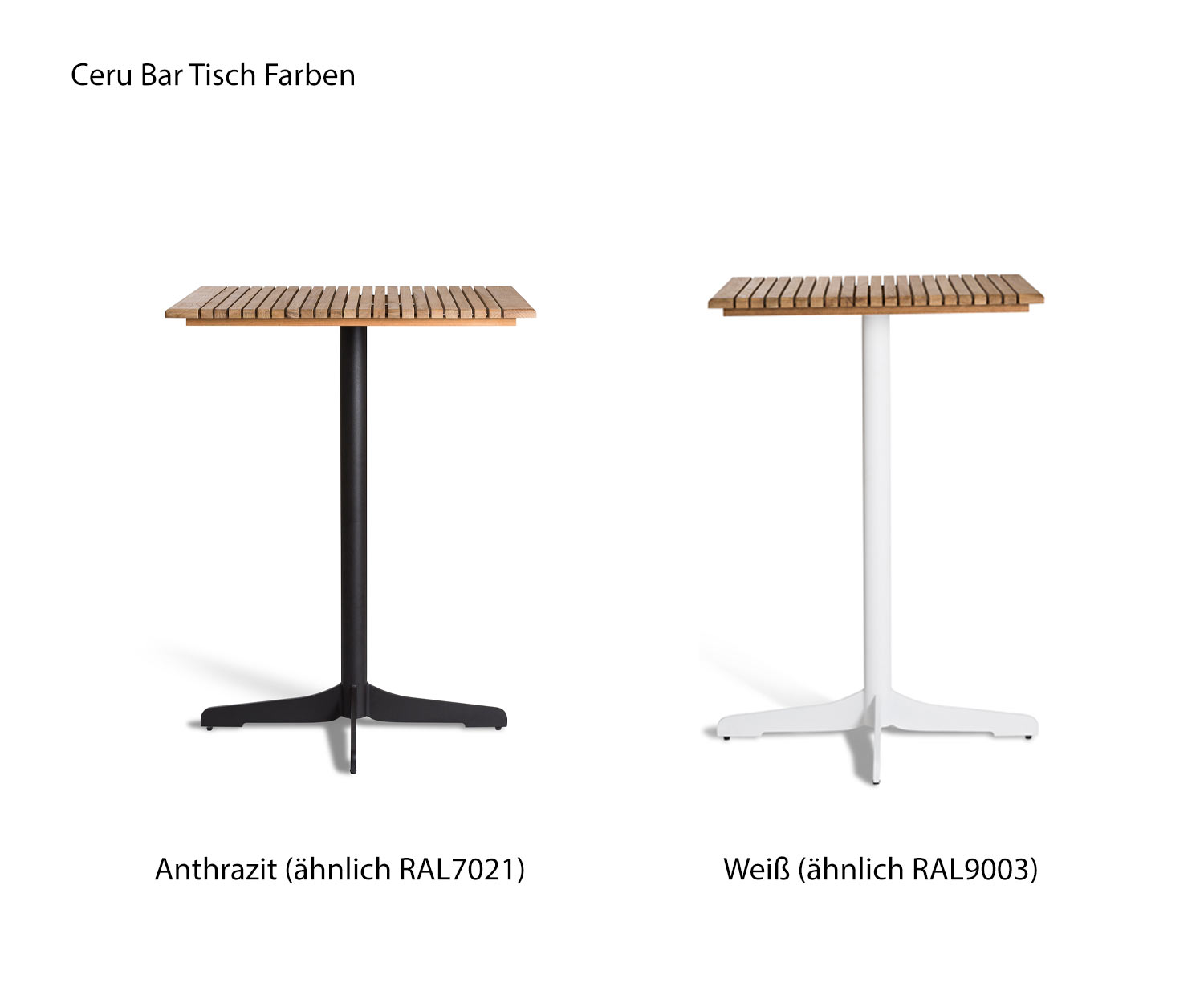 Exclusif Oasiq Ceru Table de bar design châssis blanc teck bois plateau de table avec chaises de bar