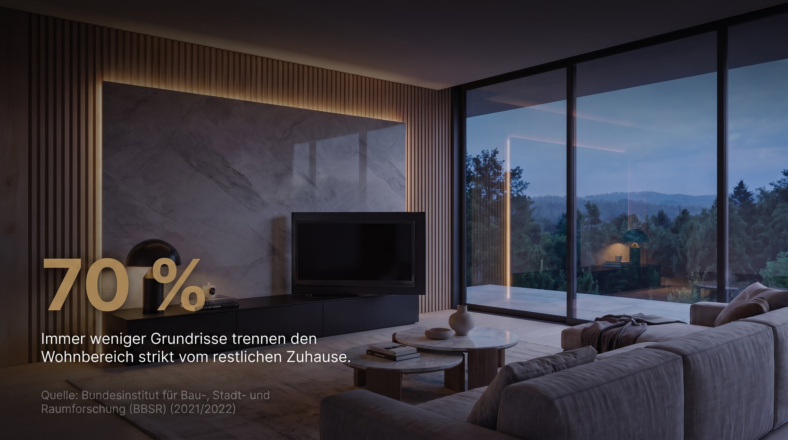 70 % &ndash; De moins en moins de plans d'&eacute;tage s&eacute;parent strictement le salon du reste de la maison.