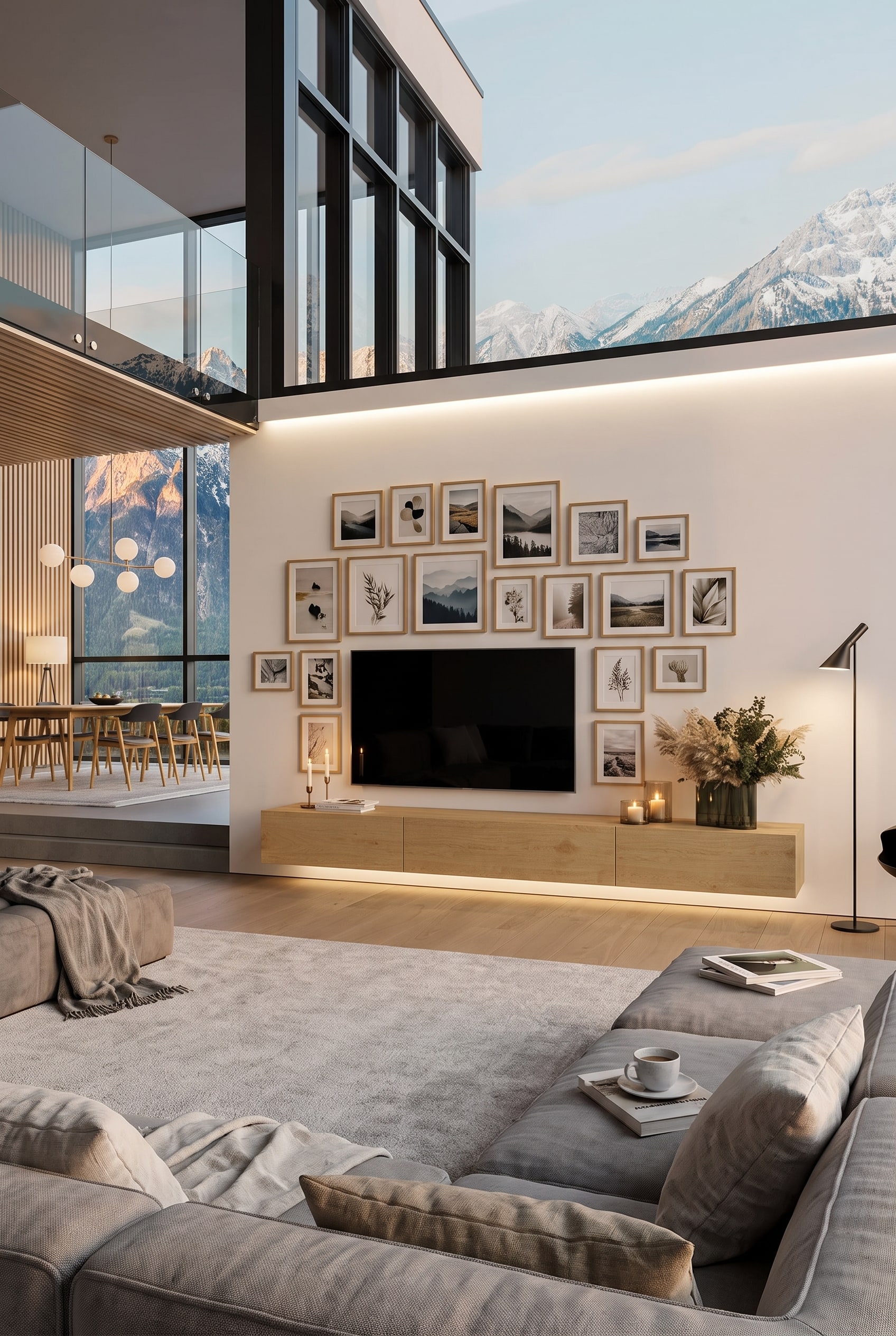 Wandh&auml;ngendes Holz-Lowboard im skandinavischen Design sorgt im Wohnzimmer f&uuml;r optische Leichtigkeit
