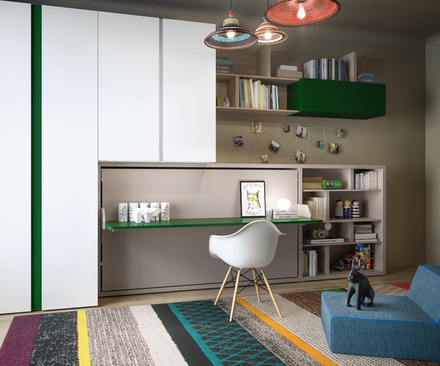 Kinderzimmer mit Schreibtisch und Kali Design Wandbett Kinderzimmer mit Schreibtisch und Kali Design Wandbett