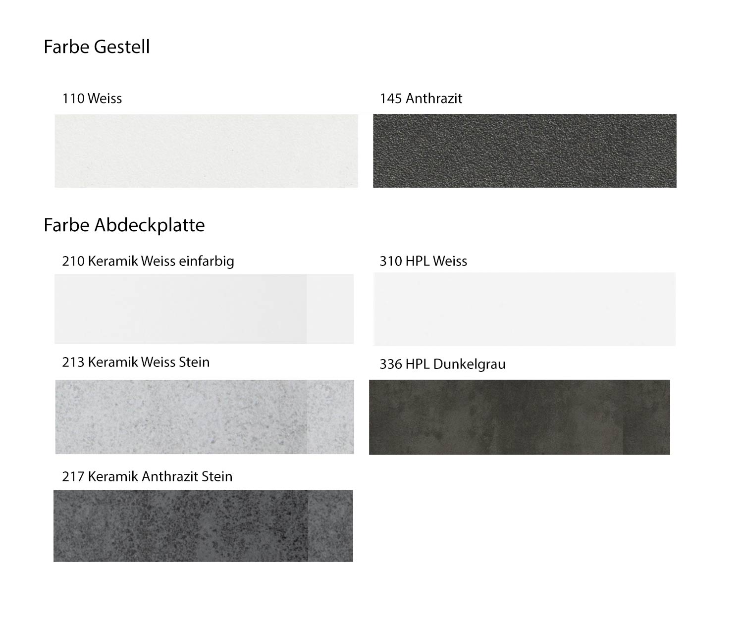 Table de jardin design Échantillons de couleurs Couleurs du cadre Plateau de table Anthracite Blanc Gris foncé