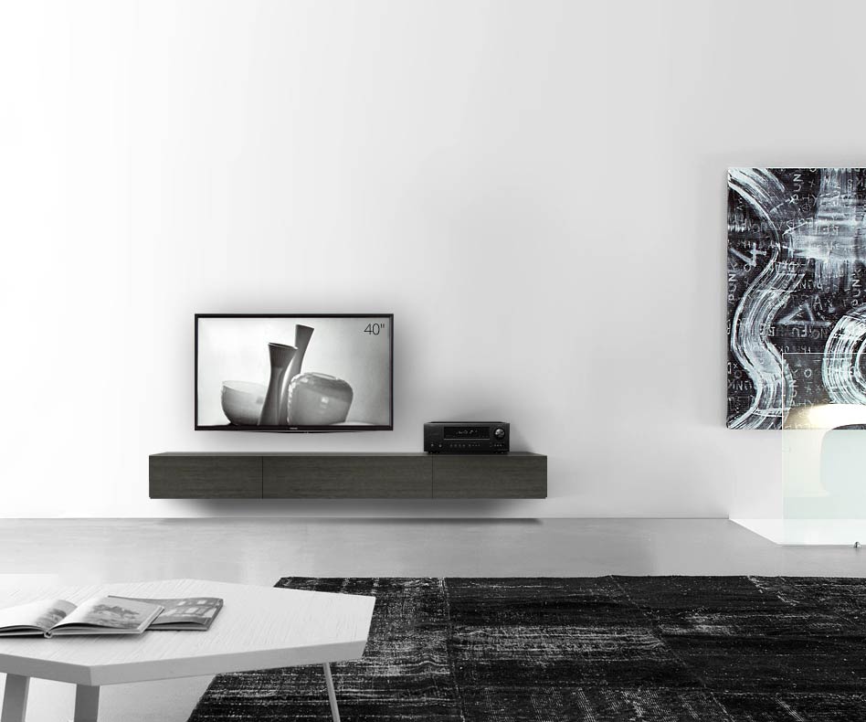 Livitalia Bois Design Lowboard Configurateur mural 210 cm 24 cm 56 cm Chêne gris