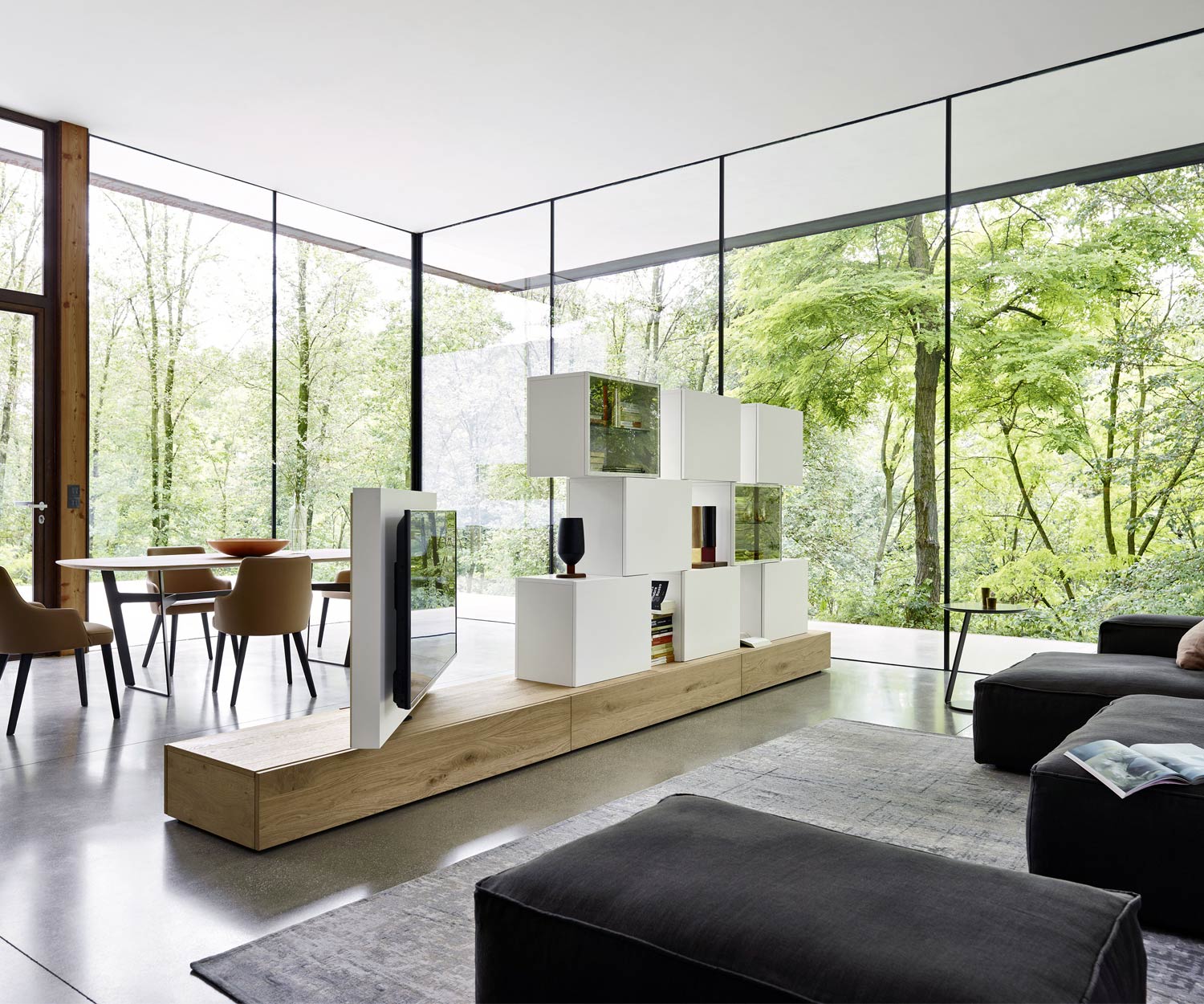 Moderne Livitalia Séparation de pièce Design Meuble-paroi C46 en placage chêne et blanc mat laqué Moderne Livitalia Séparation de pièce Design Meuble-paroi C46 en placage chêne et blanc mat laqué