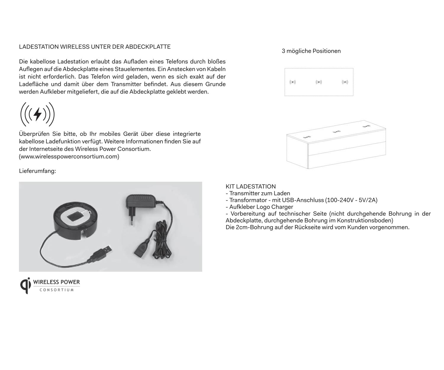 Table de nuit design Station de recharge Qi Instructions Table de nuit design Station de recharge Qi Instructions