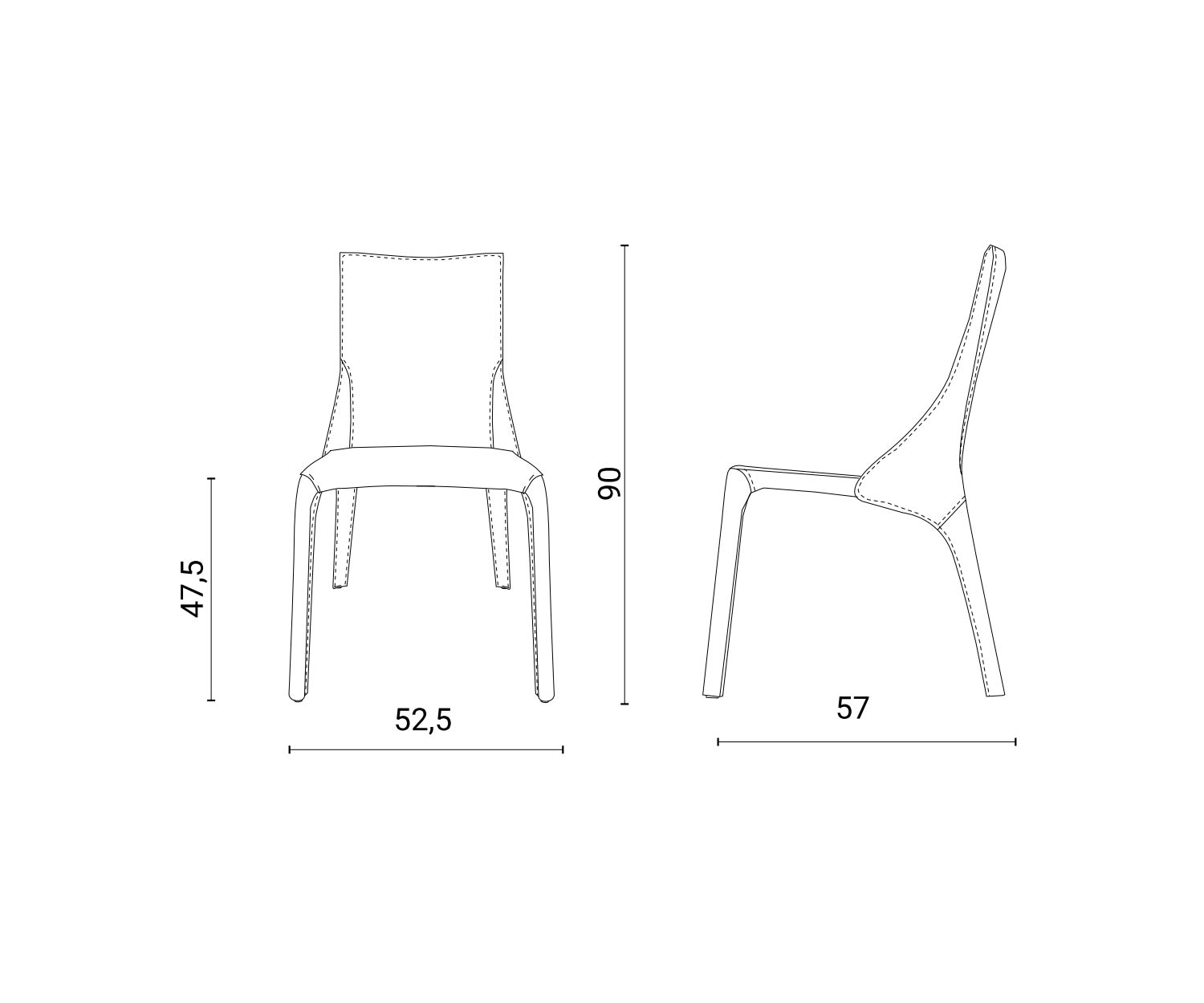 Chaise de salle à manger design de haute qualité Esquisse Dimensions Dimensions 