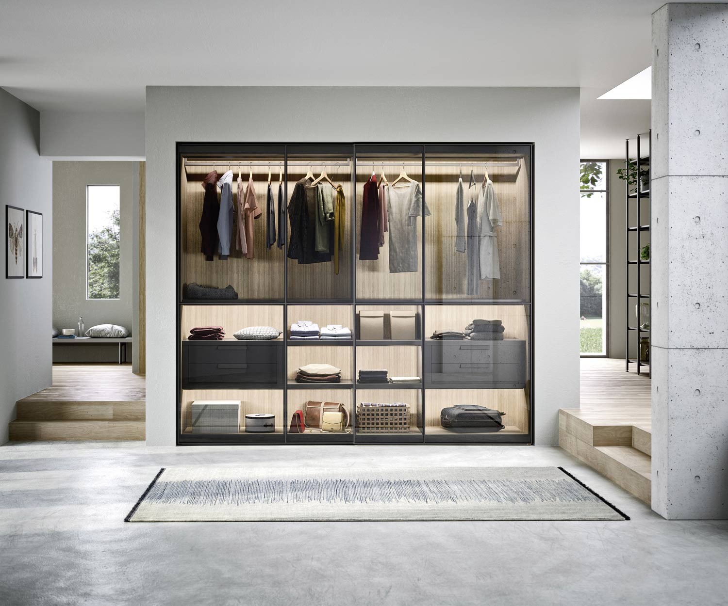 Armoire design exclusive en verre à portes coulissantes Novamobili Layer