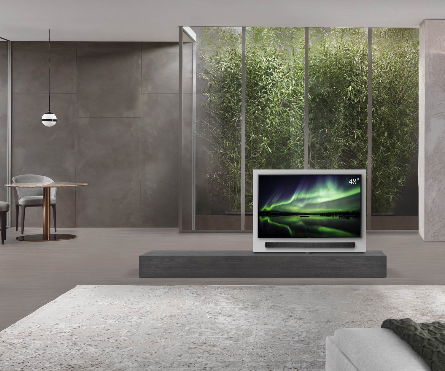 Livitalia Roto Design Lowboard Séparation de pièce avec panneau TV pivotant L150 50 H25 P47 EiGr B90li oBox