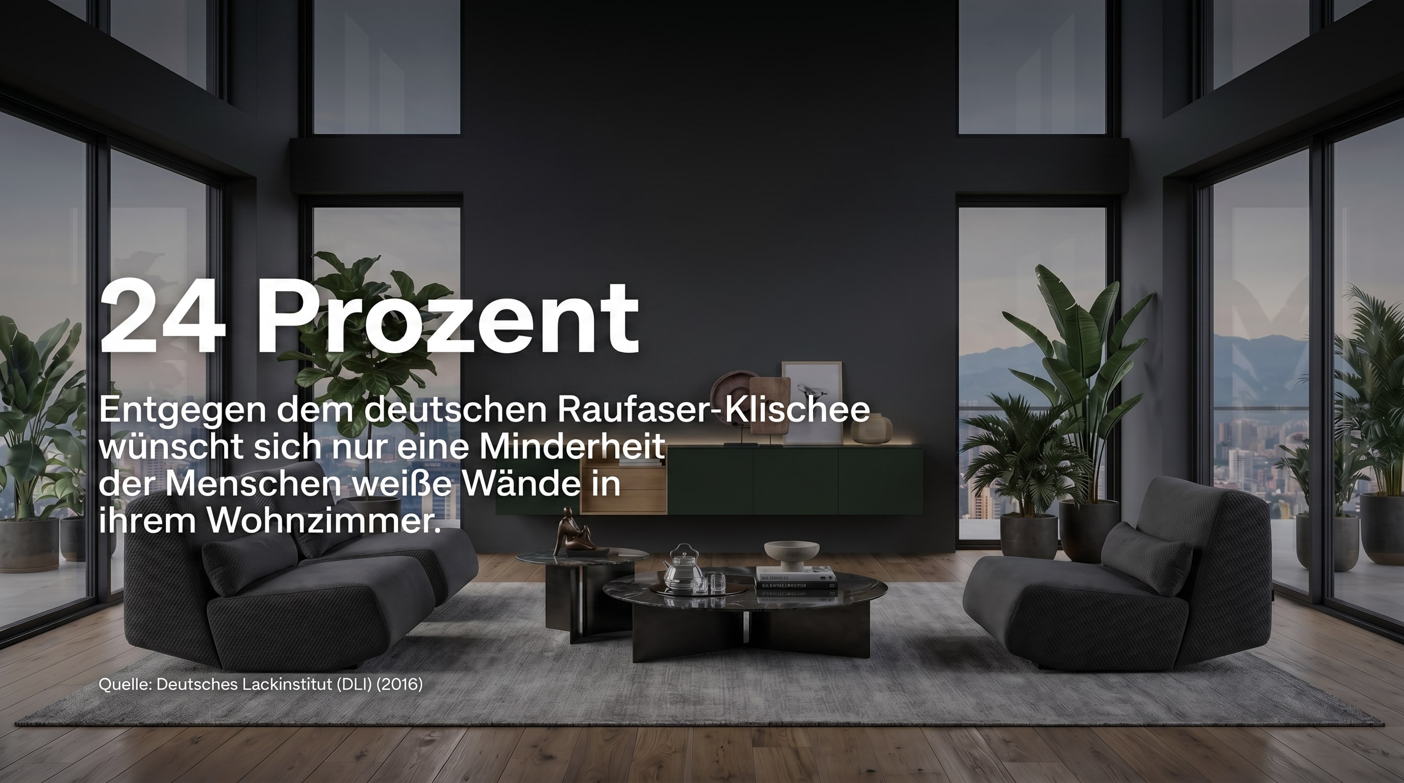 24 Prozent – Entgegen dem deutschen Raufaser-Klischee wünscht sich nur eine Minderheit der Menschen weiße Wände in ihrem Wohnzimmer.