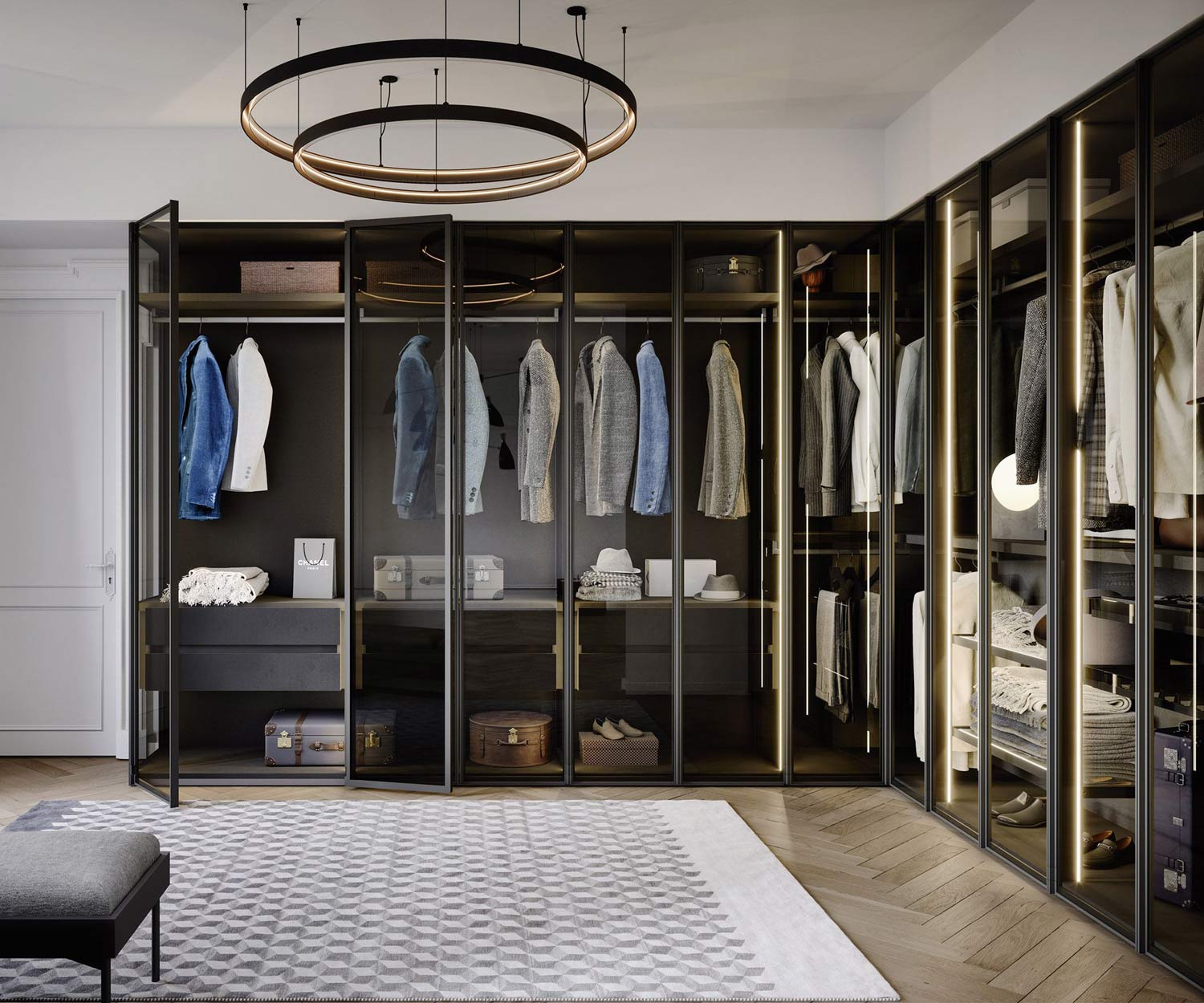 Luxus Ankleidezimmer mit Glastueren Beleuchtung Luxus Ankleidezimmer mit Glastueren Beleuchtung