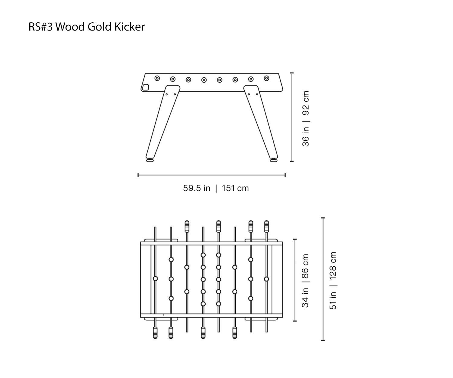 Designer Tischkicker RS Barcelona RS#3 Wood Gold Skizze Maße Größen Größenangaben Designer Tischkicker RS Barcelona RS#3 Wood Gold Skizze Maße Größen Größenangaben