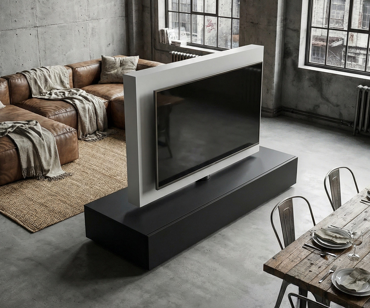 Livitalia Roto Lowboard Séparation de pièce avec panneau TV pivotant