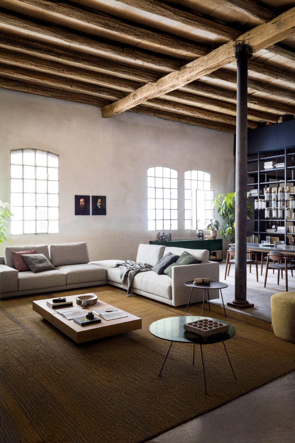 salon-et-salle-à-manger-combinés-avec-un-caractère-de-loft-chic