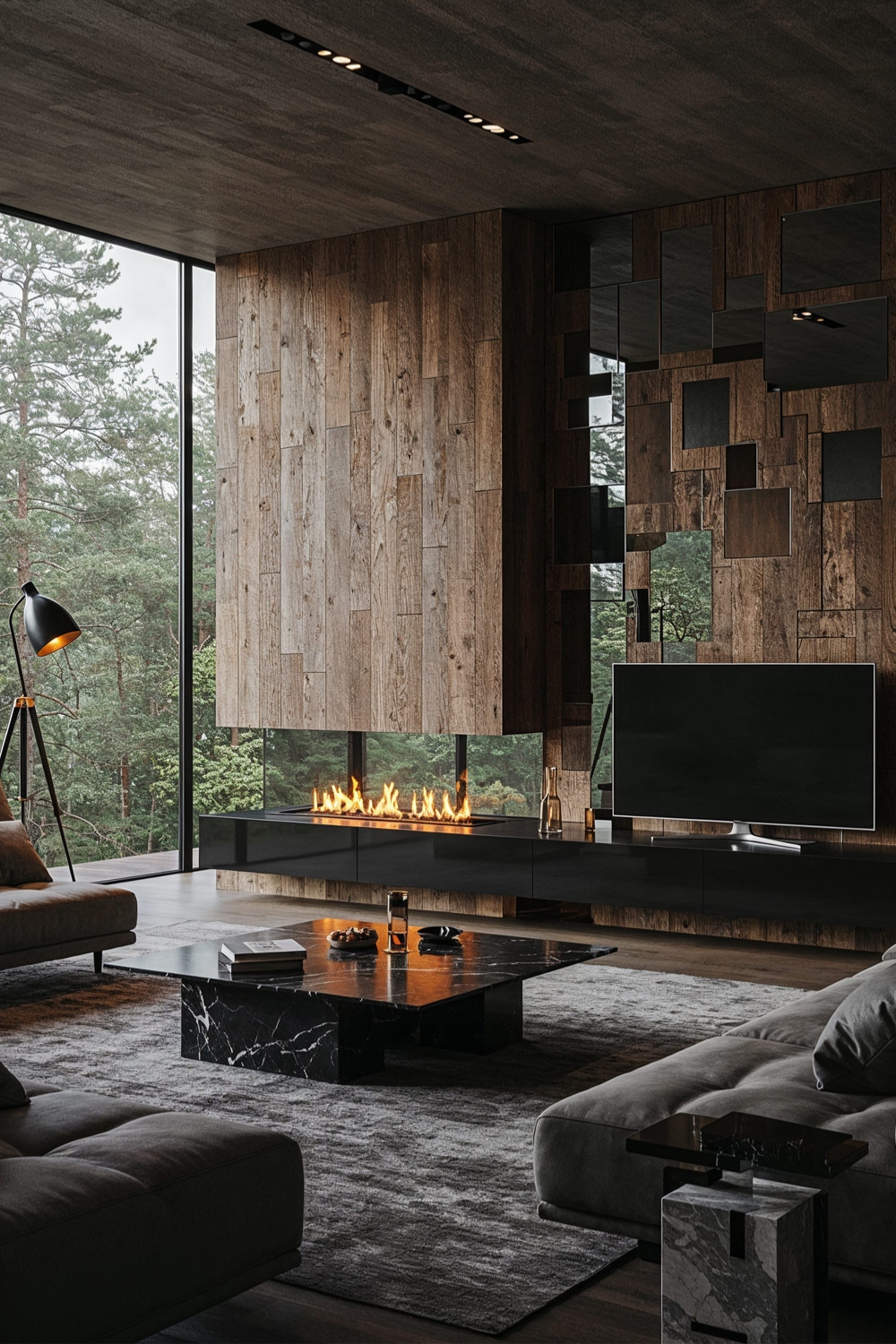 moderne-wohnzimmermoebel-mit-dunklen-und-holzfarbenen-oberflaechen-sowie-loderndem-e-kamin