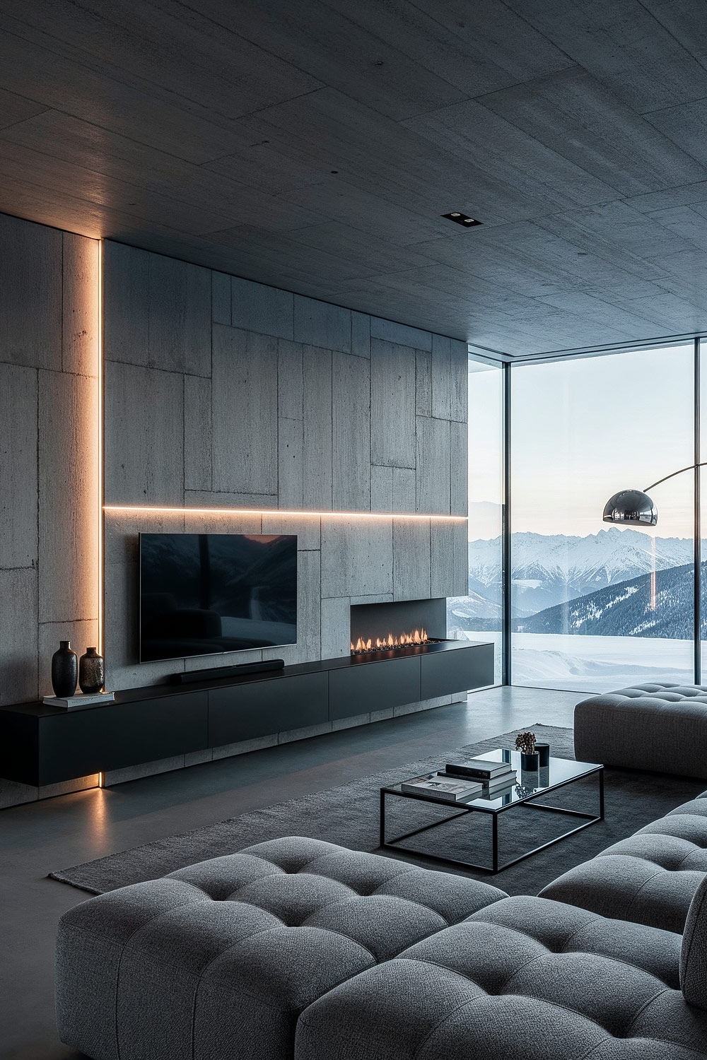 minimalistisch-und-komfortabel-eingerichtetes-wohnzimmer-mit-schwarzem-lowboard-und-grau-gestepptem-sofa