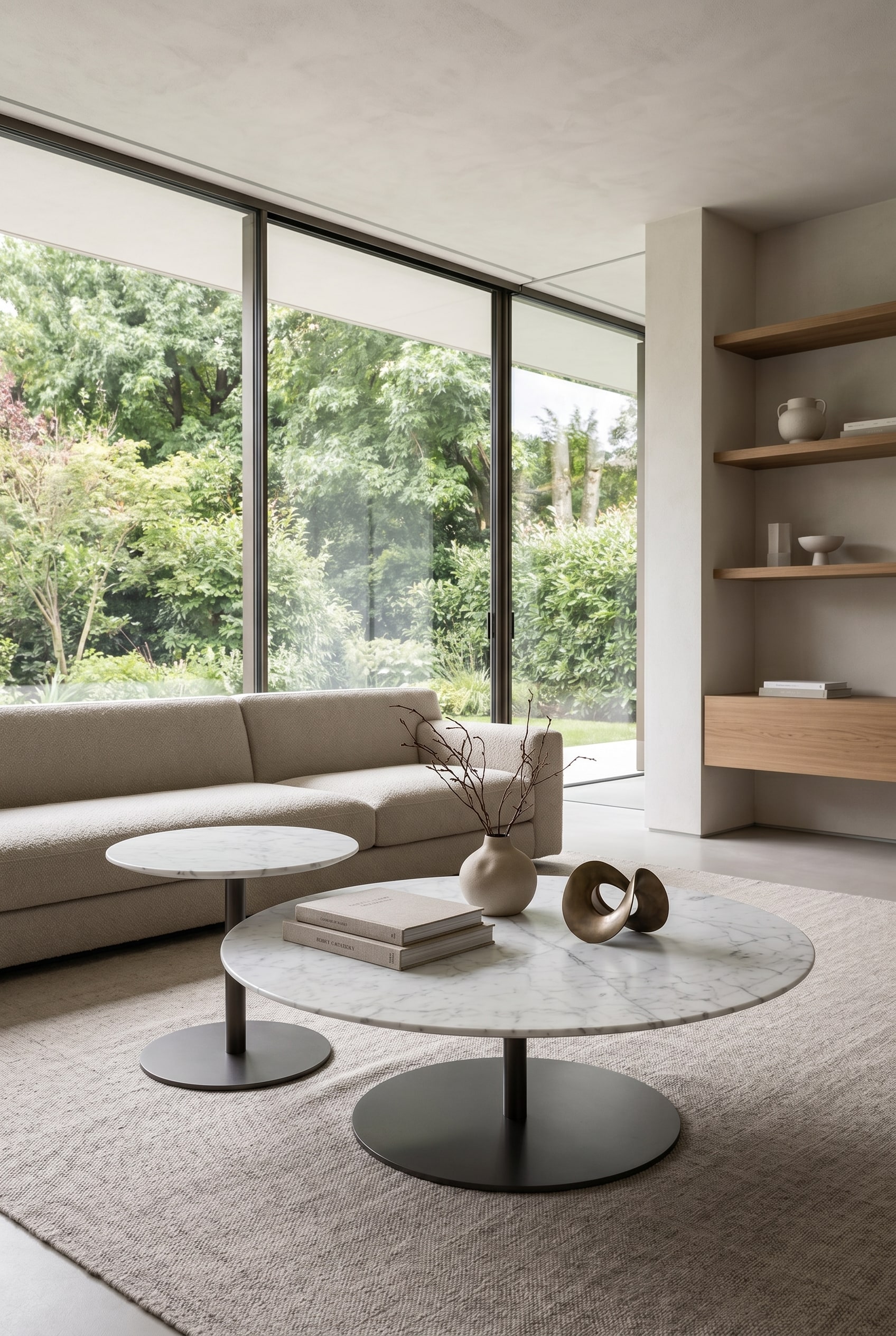 Table basse Marelli Break dans un groupement asym&eacute;trique dans un salon moderne