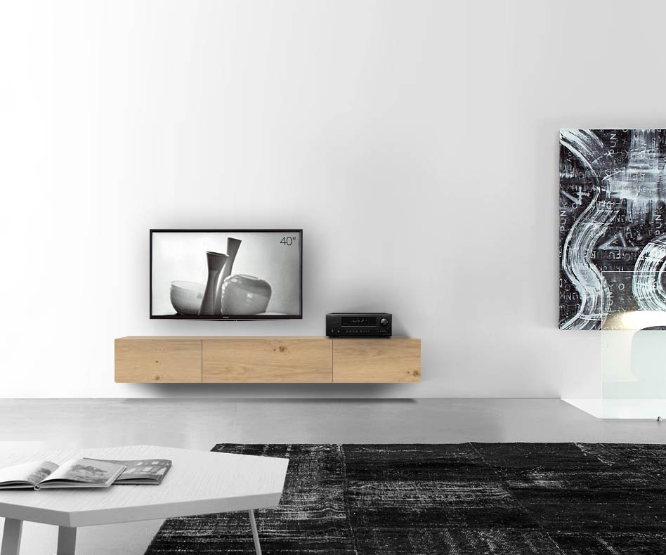 Livitalia Bois Design Lowboard Configurateur mural 210 cm 32 cm 56 cm Chêne clair