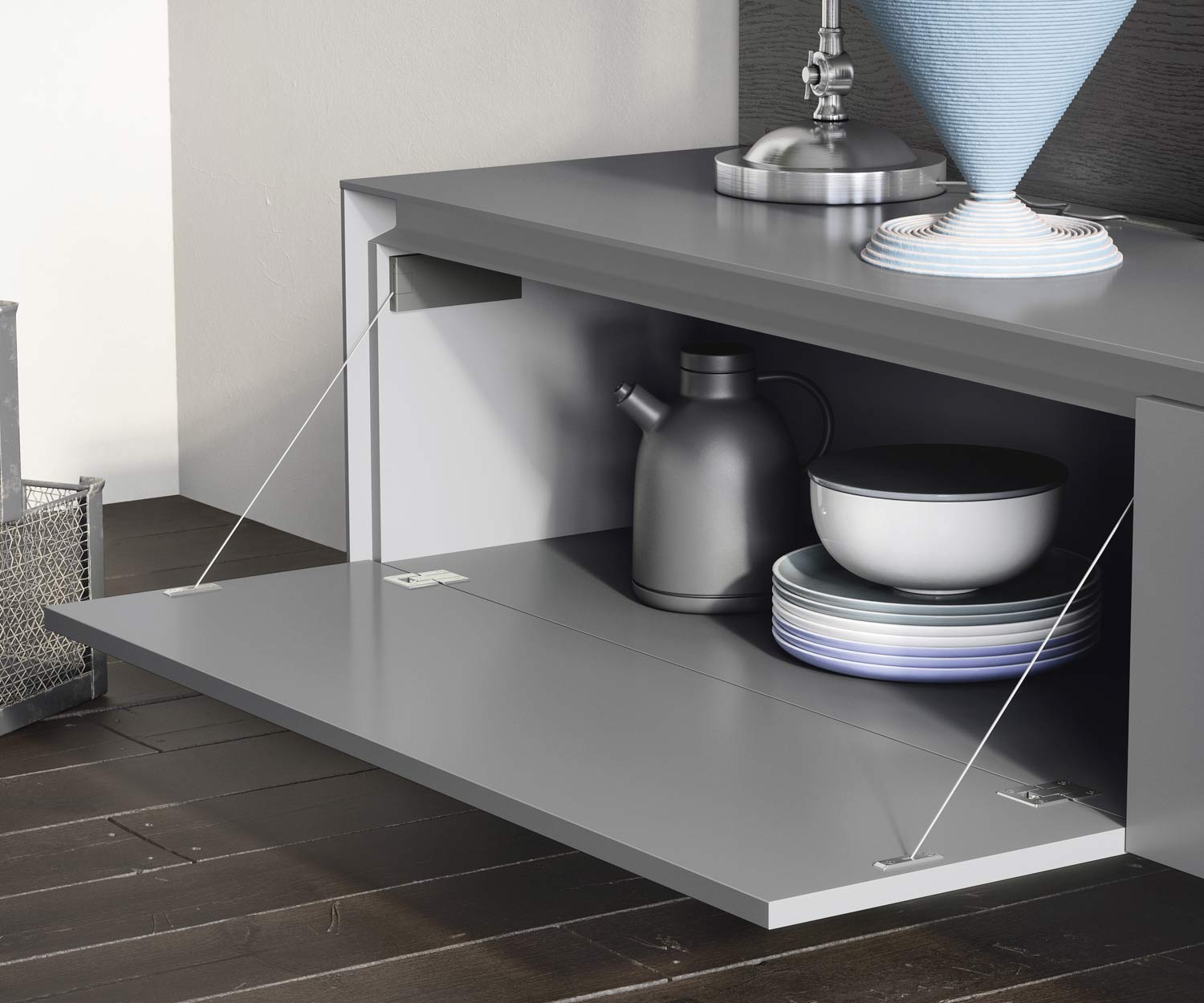 Reverse Design gris clair mat Porte abattante ouverte Reverse Design gris clair mat Porte abattante ouverte