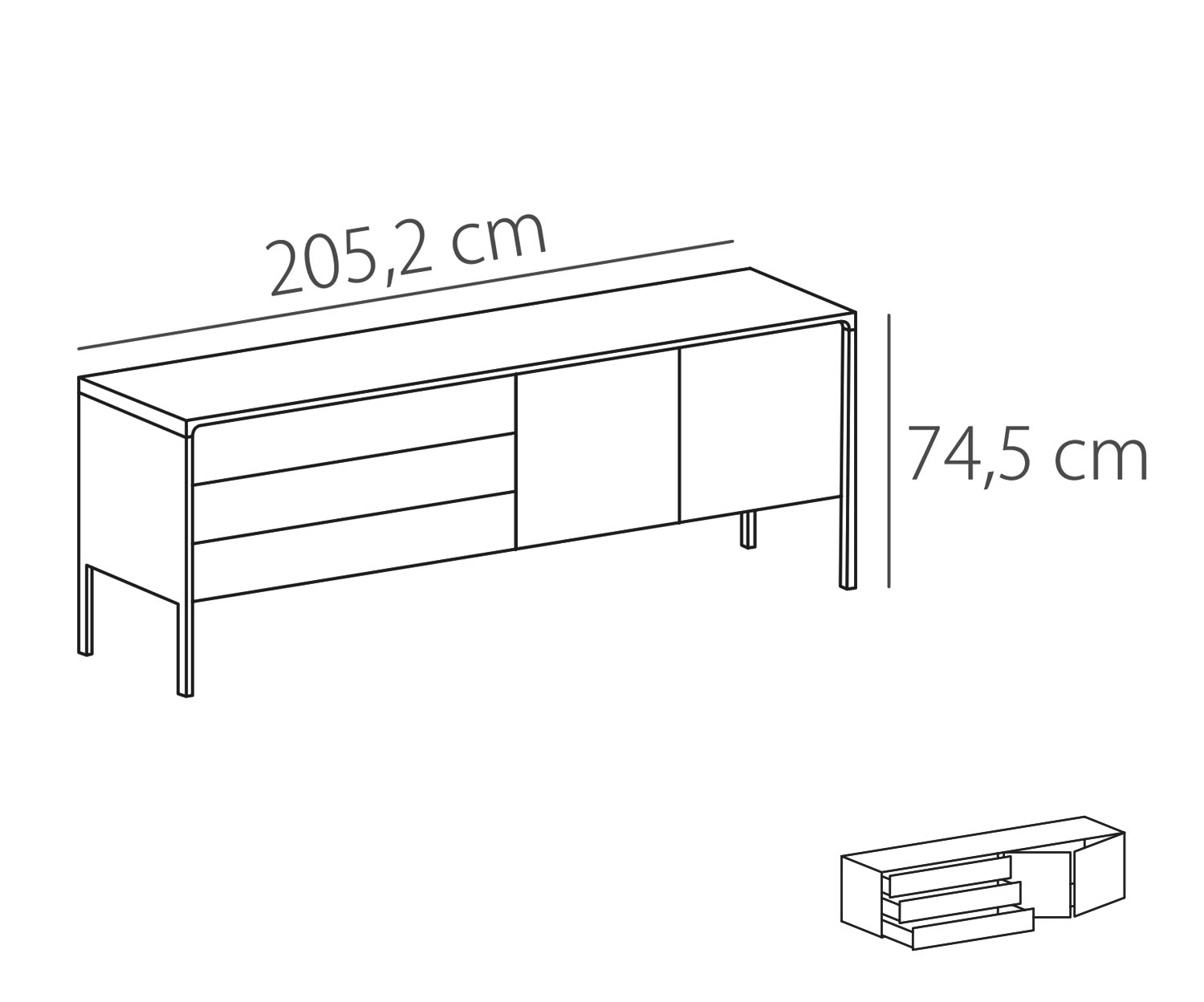 Punt Buffet Tactile Tactile Noyer Tactile B 205 3 tiroirs + 2 portes Esquisse Punt Buffet Tactile Tactile Noyer Tactile B 205 3 tiroirs + 2 portes Esquisse