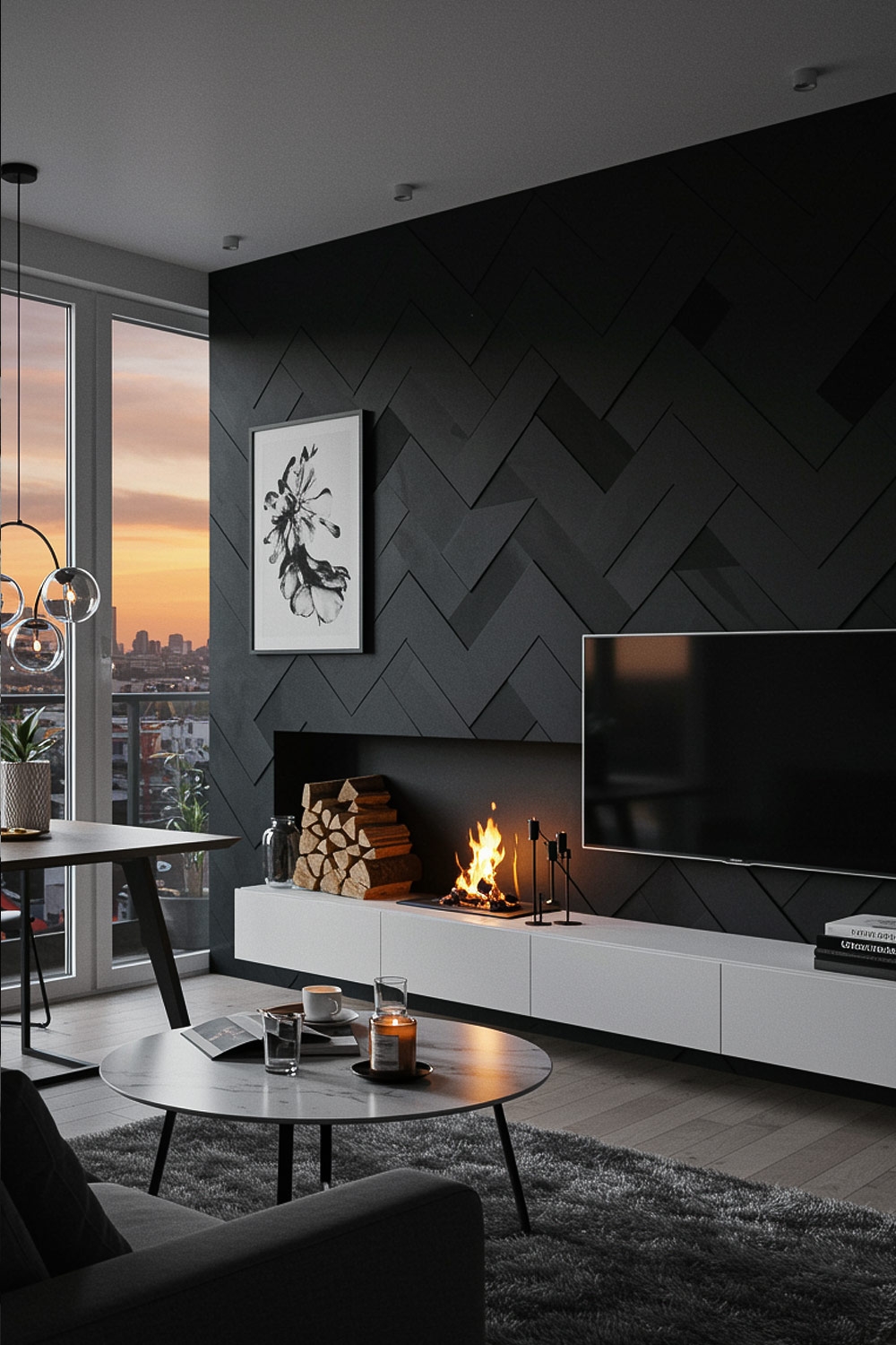 panneau-mural-chevrons-gris-fonce-avec-tableau-noir-et-blanc-pour-double-deco