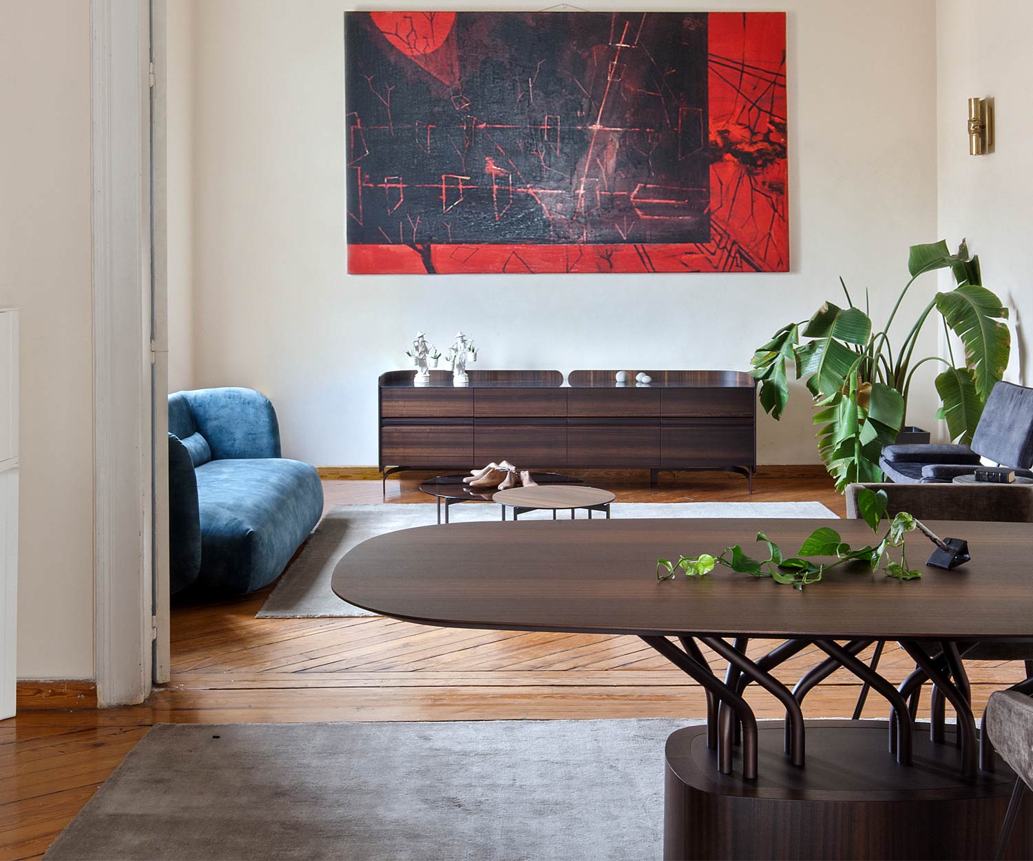 Table de salle à manger moderne al2 Design Vue partielle panoramique de la salle à manger au salon Table de salle à manger moderne al2 Design Vue partielle panoramique de la salle à manger au salon