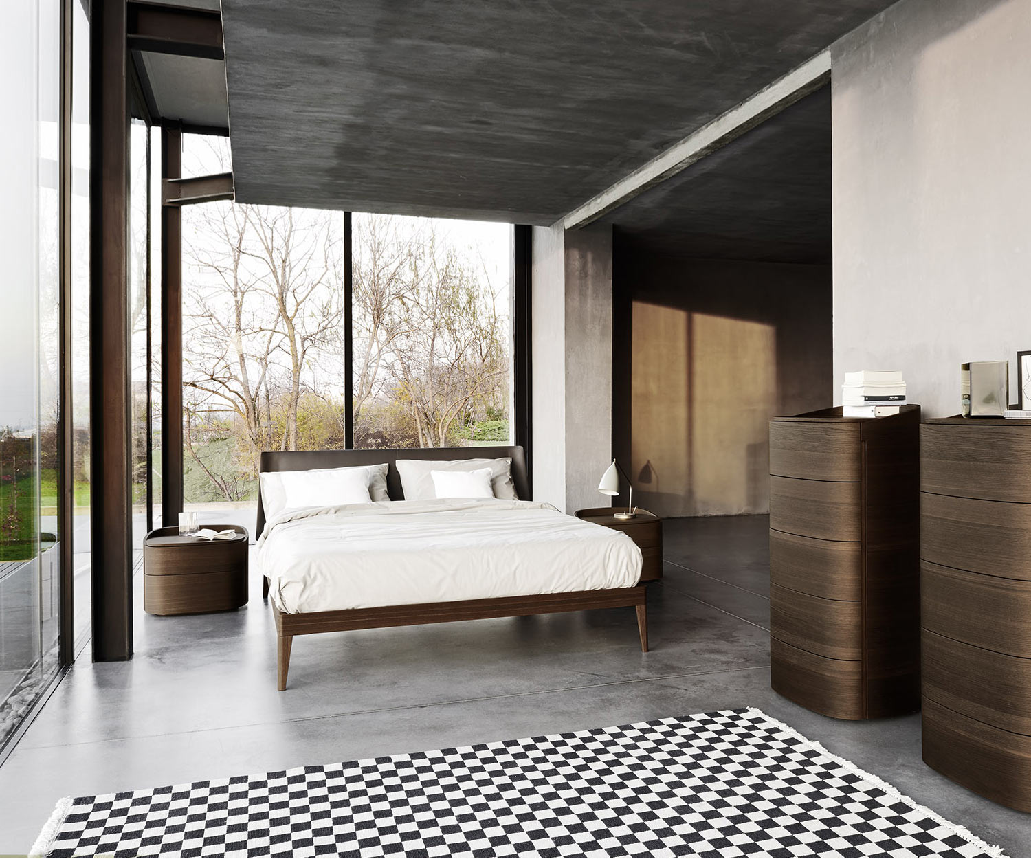 Livitalia Chambre à coucher Table de nuit design Round avec deux tiroirs