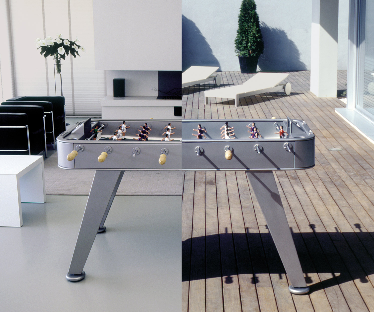 Moderner RS Barcelona Tischkicker Indoor Outdoor Silbergrau Edelstahl Moderner RS Barcelona Tischkicker Indoor Outdoor Silbergrau Edelstahl