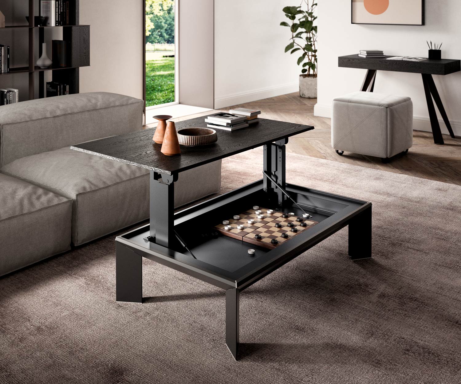 Table basse design réglable en hauteur Plateau de table en bois