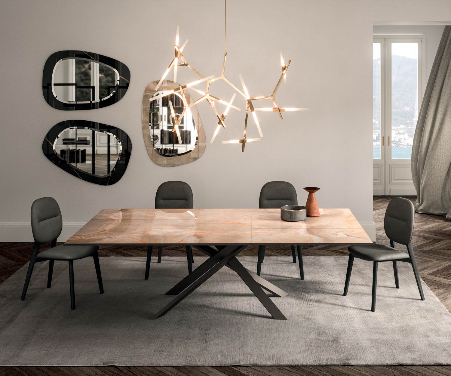 Table à rallonge Ozzio 4x4 T240 Table de salle à manger Marbre Verre Onyx MT98 Table à rallonge Ozzio 4x4 T240 Table de salle à manger Marbre Verre Onyx MT98