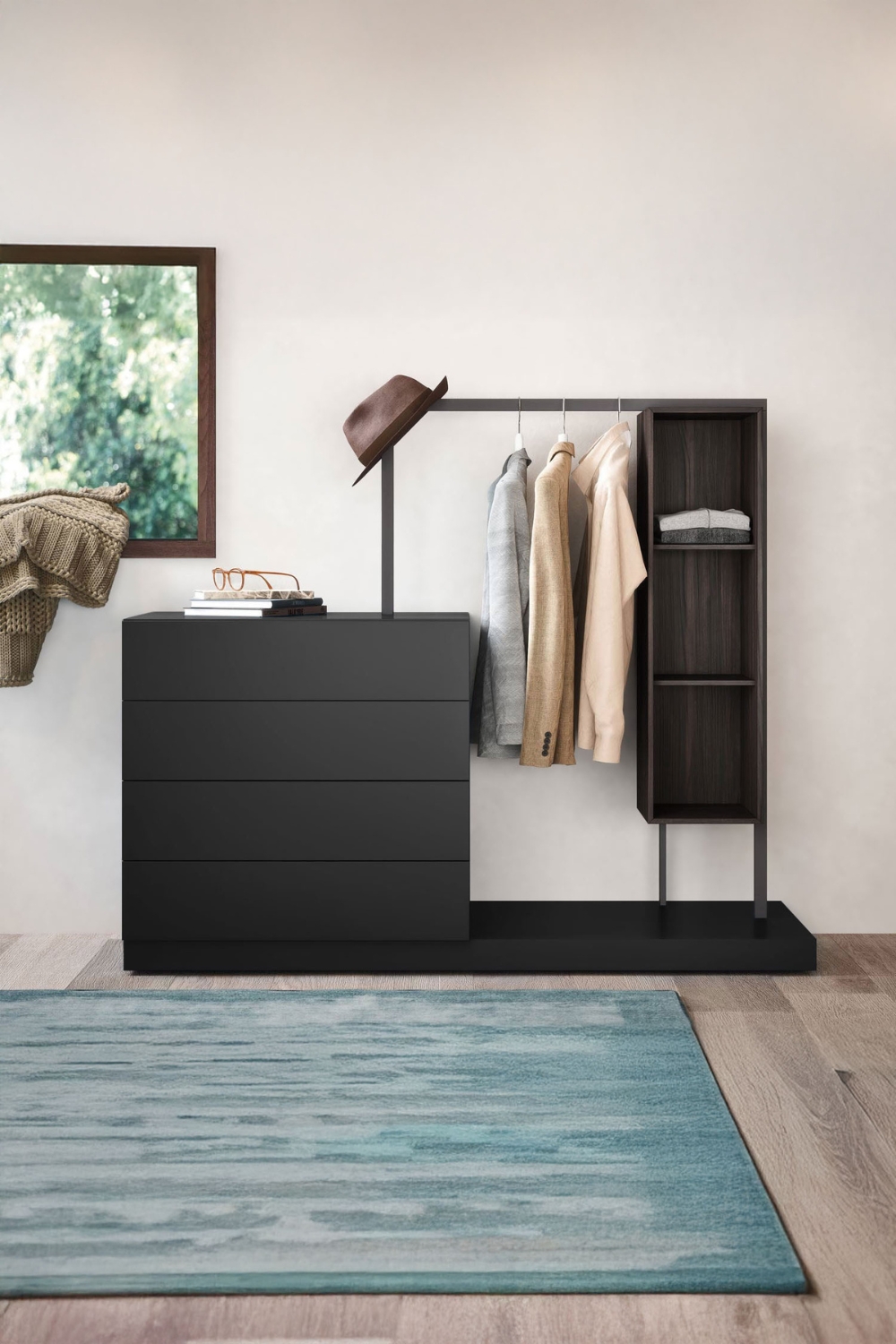 offen-designte-garderoben-kommoden-kombination-Kommode mit Stange